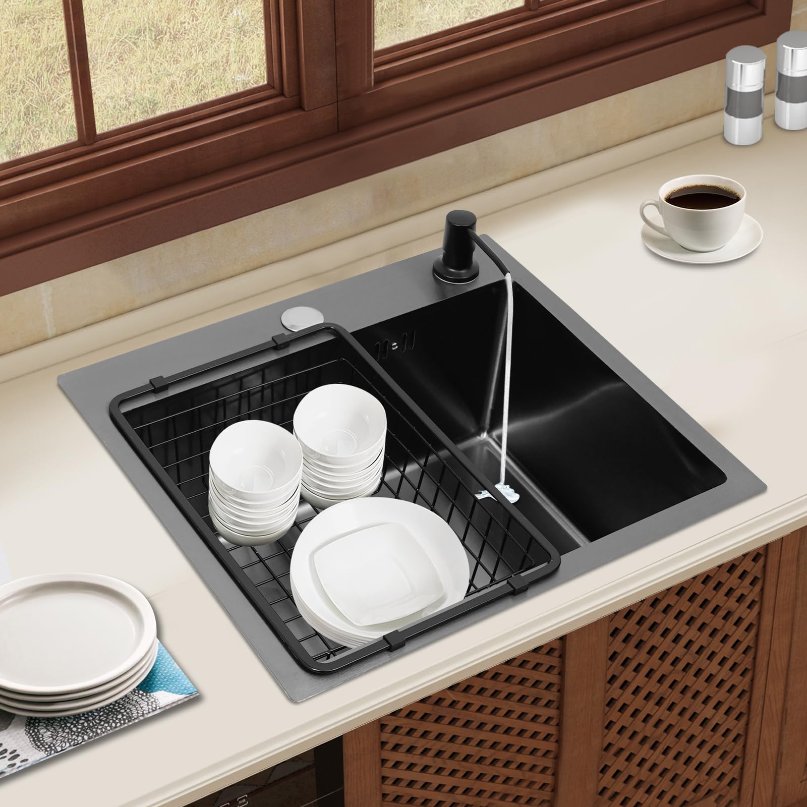 TiryyDrela Lavello Cucina Inox Nero 1 Vasca Antigraffio Accessoriato
