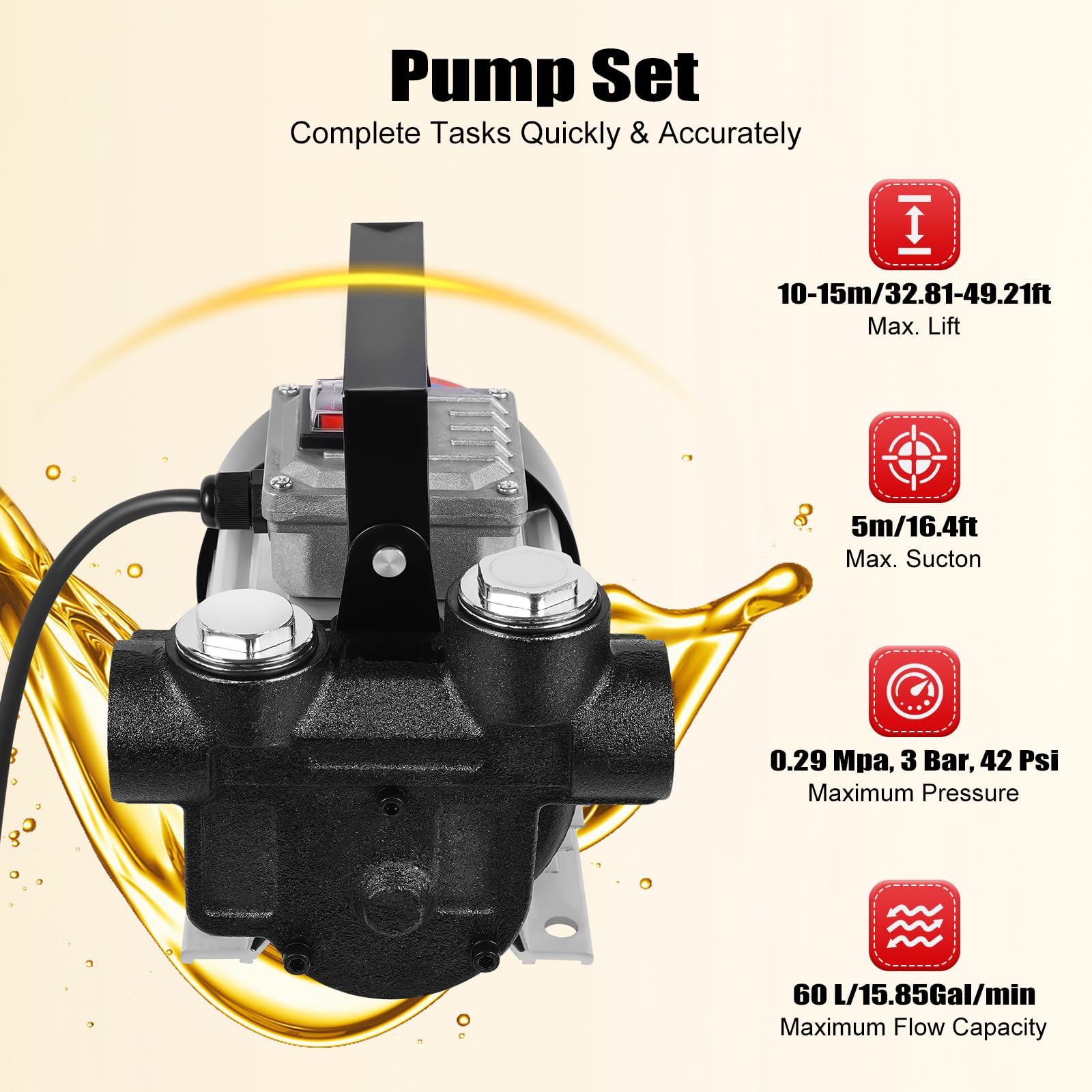 TiryyDrela Kit Pompa Gasolio 550W 60 L/min con Pistola e Tubi