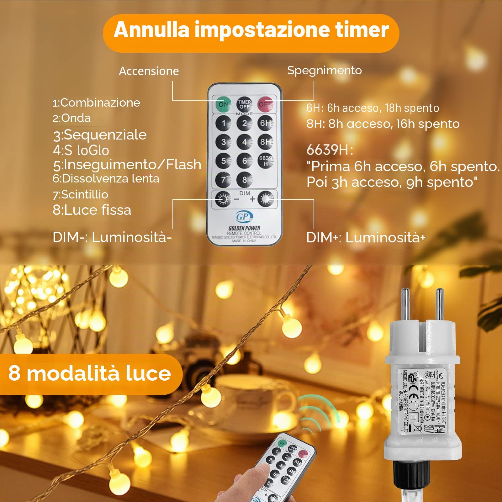 WOWDSGN catena luminosa 30 m 300 LED bianco caldo IP44