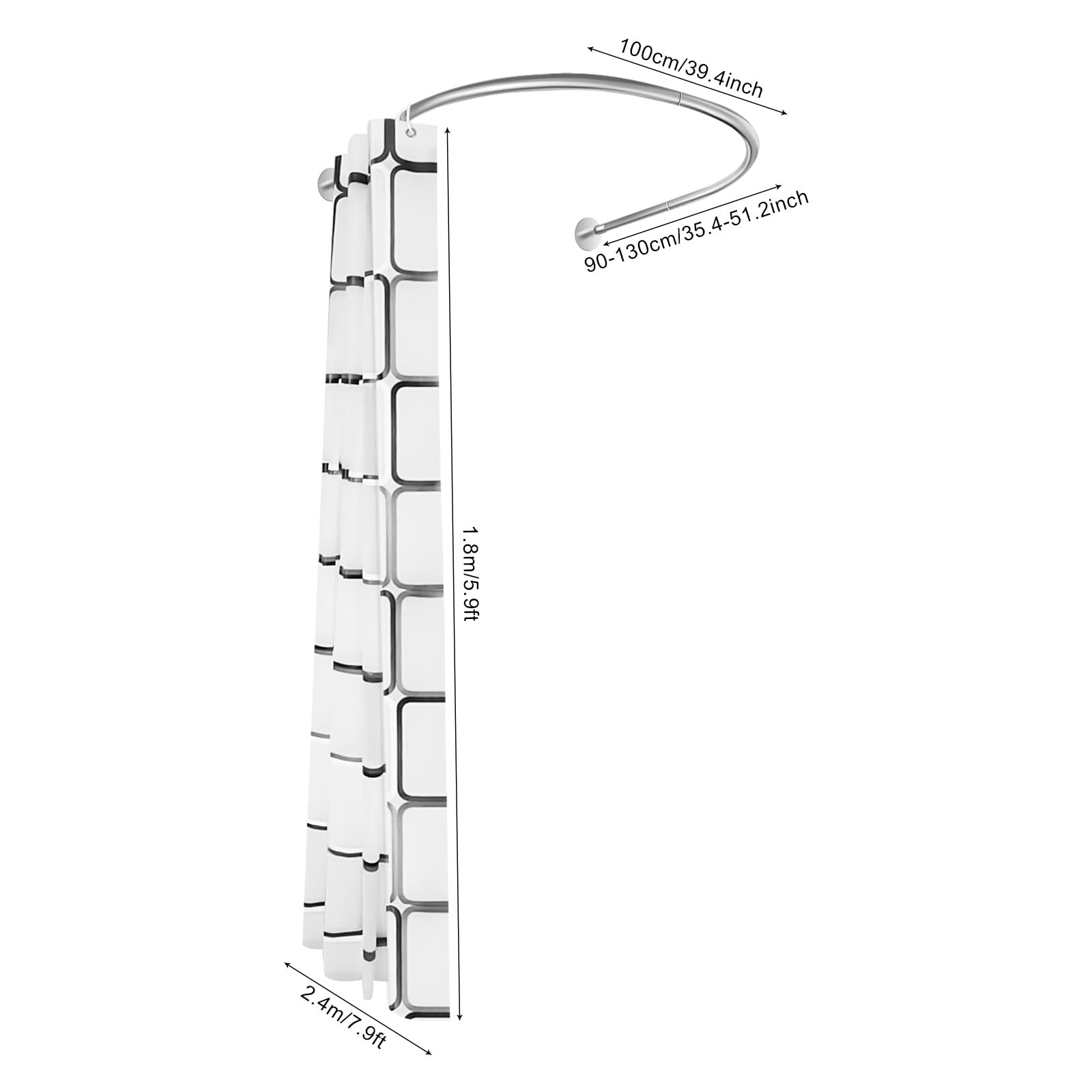 TiryyDrela Asta Doccia Estensibile 90-130 con Tenda 240x180