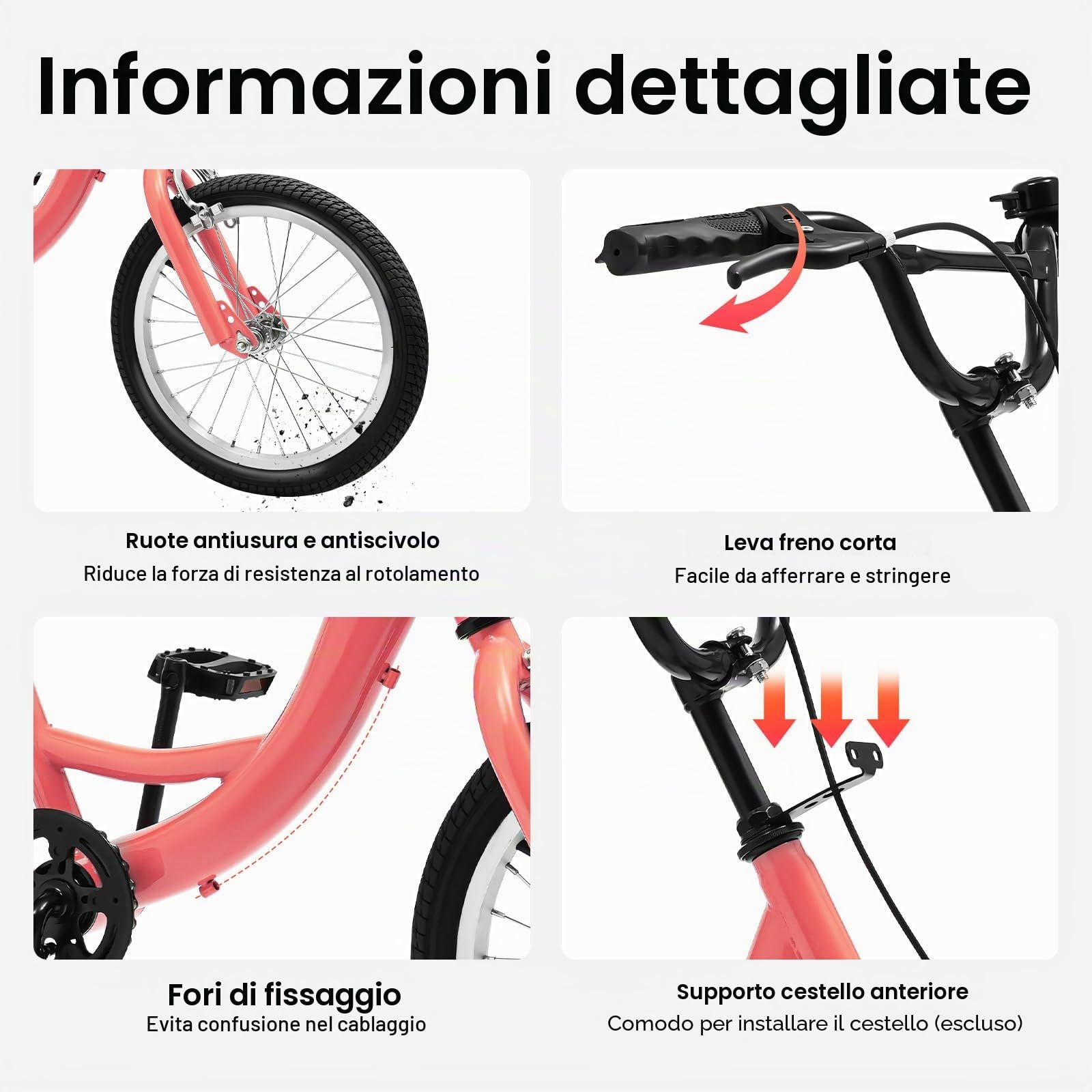 TiryyDrela Triciclo 16 Pollici 3 Ruote Arancione con Cestello 120 kg