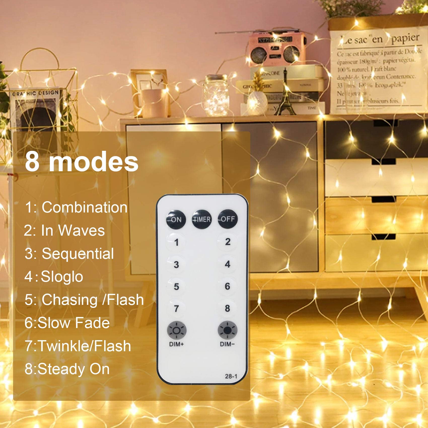 WOWDSGN rete luci LED 200 bianco caldo 3x2 m telecomando