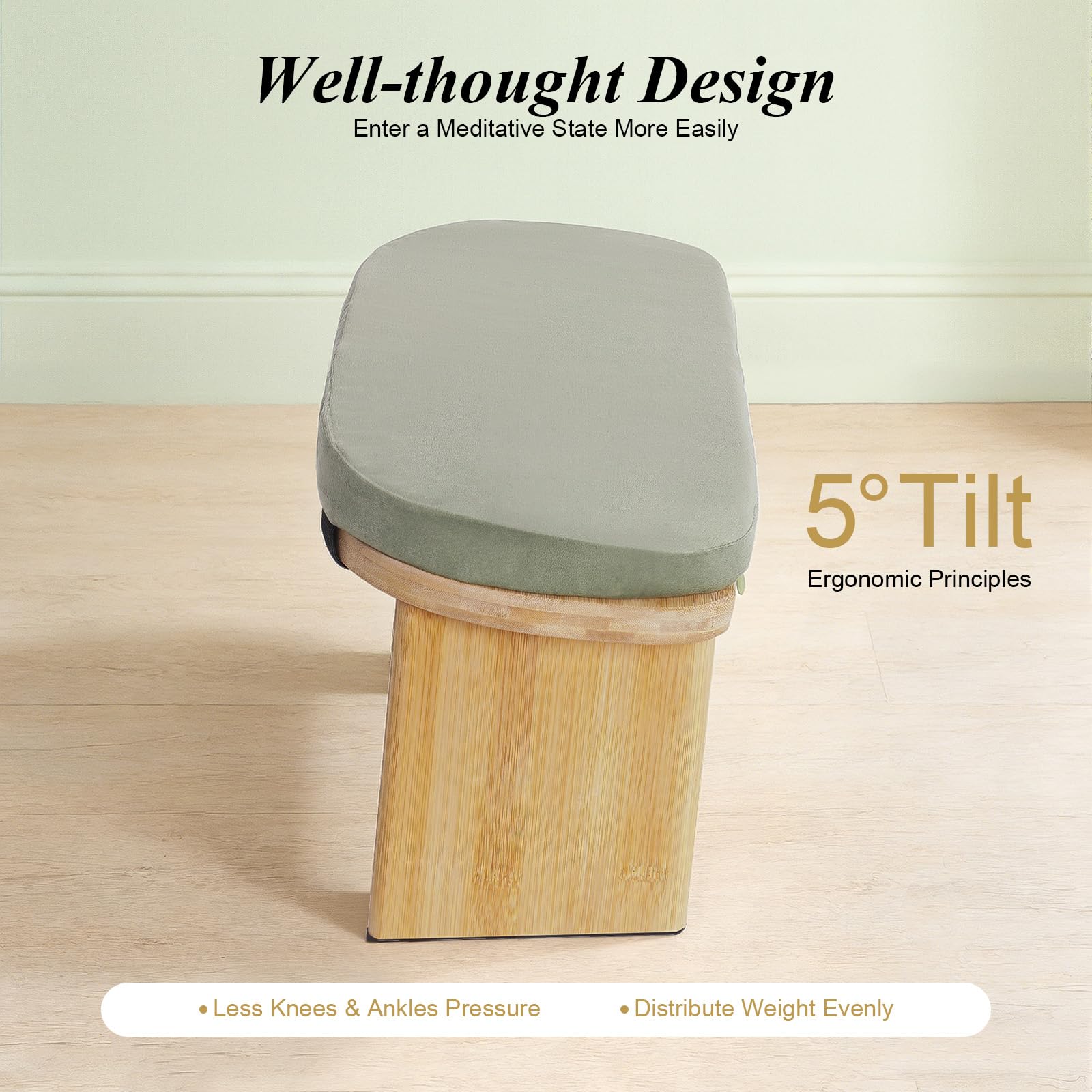 TiryyDrela Panca Meditazione Bambù Pieghevole con Cuscino 180 kg