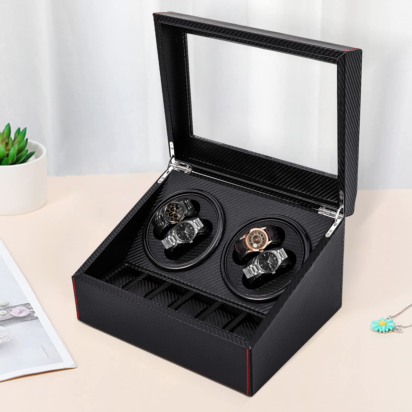 TiryyDrela scatola orologi 10 posti rotore automatico nera