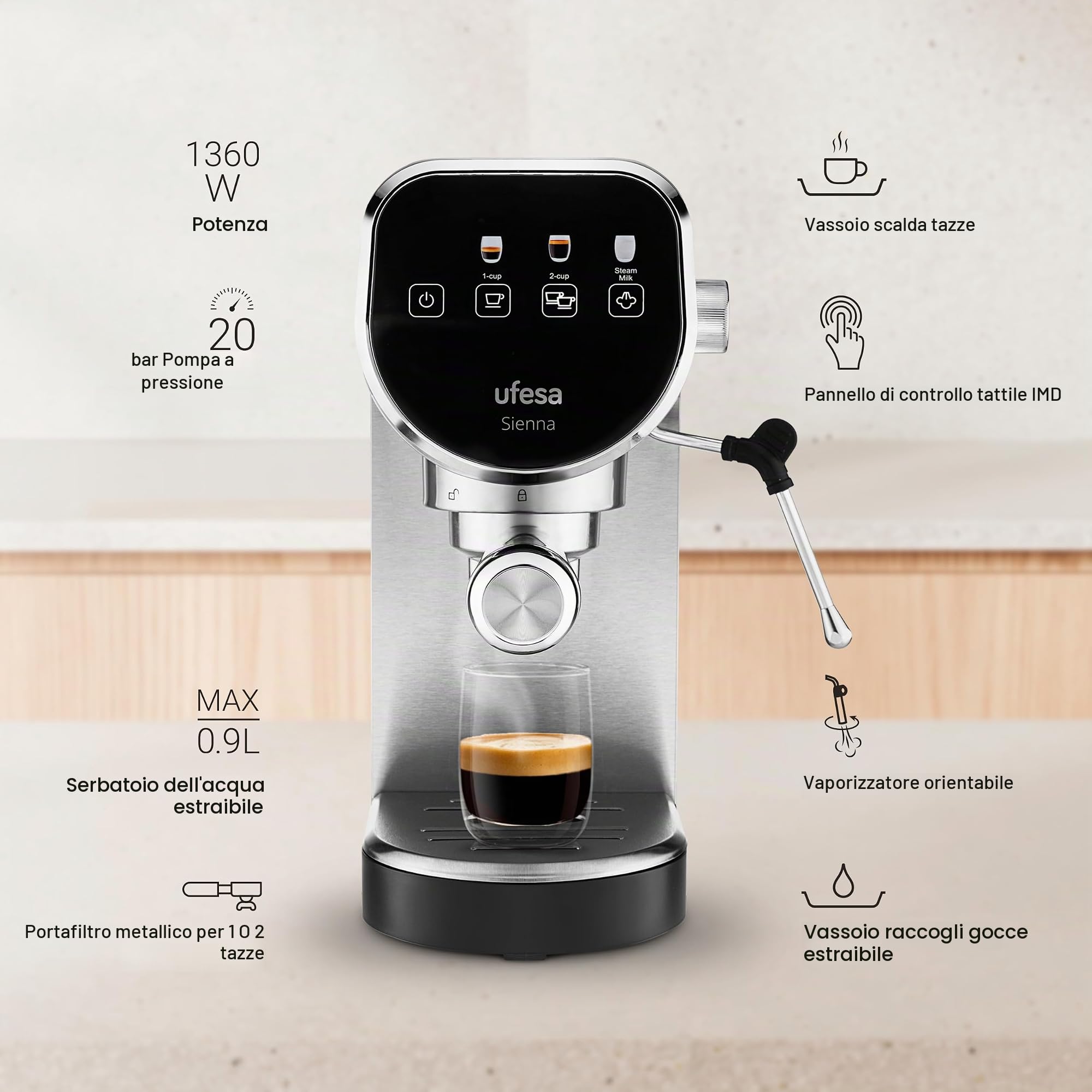 Ufesa Sienna macchina caffè espresso 20 bar 0,9 L