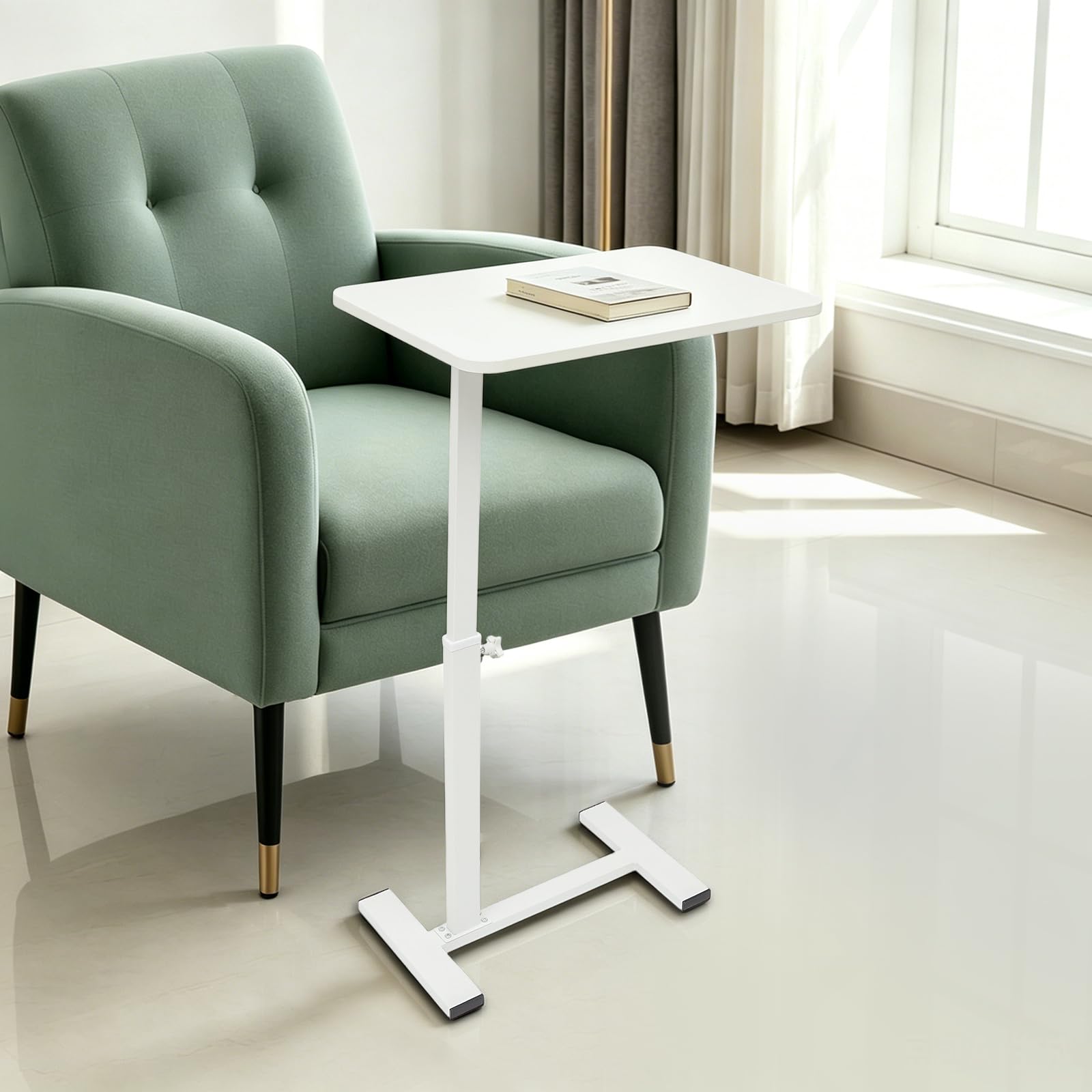 TiryyDrela Tavolino Regolabile Comodino Form C Bianco 60x40 cm