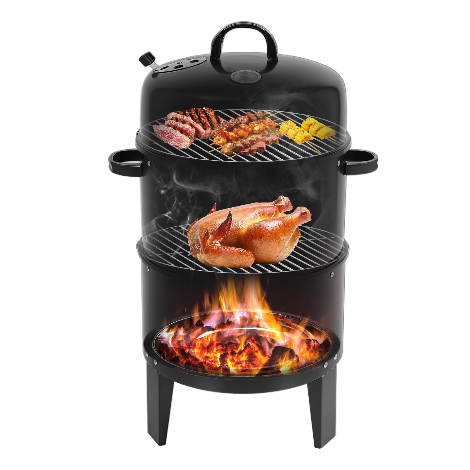 TiryyDrela Smoker Grill Barbecue Carbone Nero 2 Livelli 40x84 cm