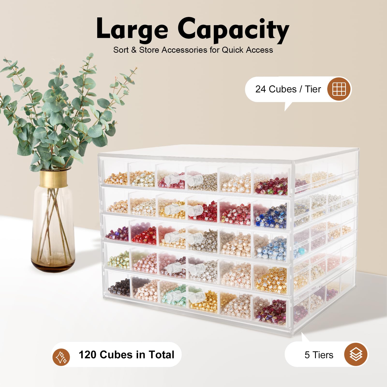 TiryyDrela Organizer Acrilico 120 Scomparti 5 Cassetti Trasparente