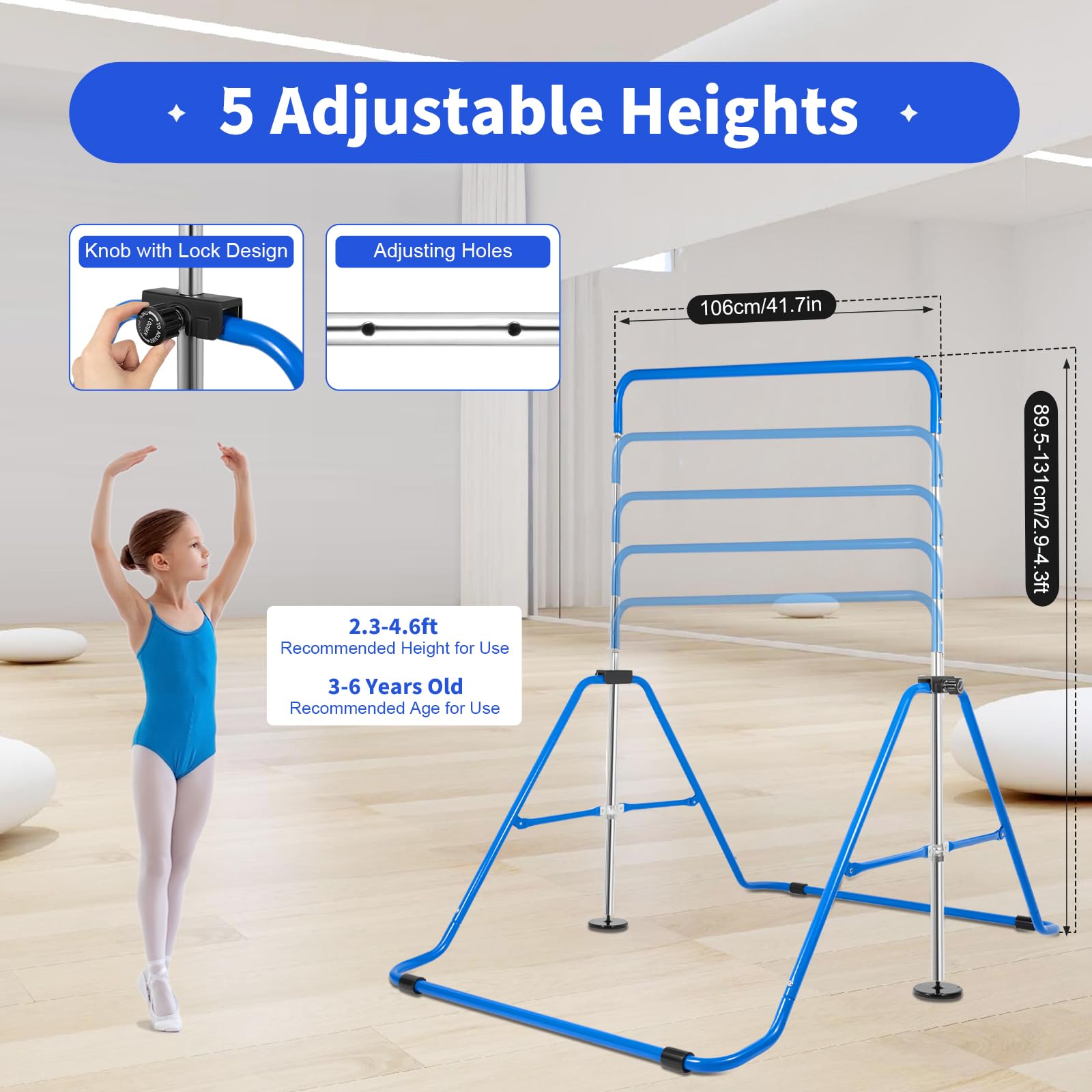 TiryyDrela Barra Ginnastica Bambini 5 Altezze Pieghevole