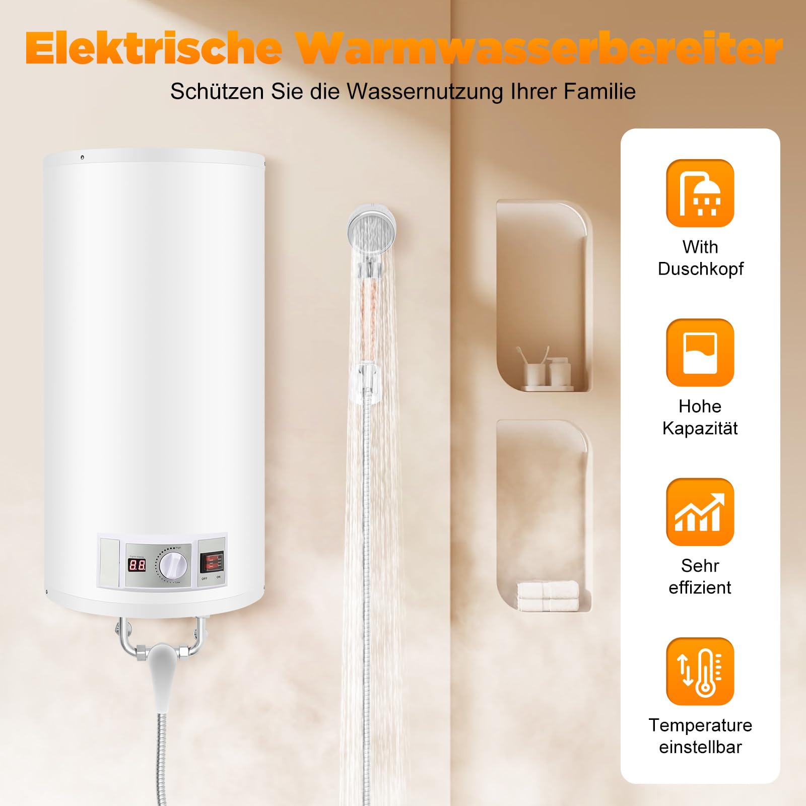 TiryyDrela Scaldabagno Elettrico 80 L 2000 W Verticale Inox