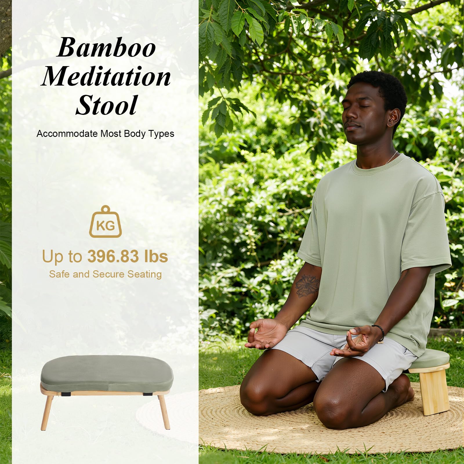 TiryyDrela Panca Meditazione Bambù Pieghevole con Cuscino 180 kg