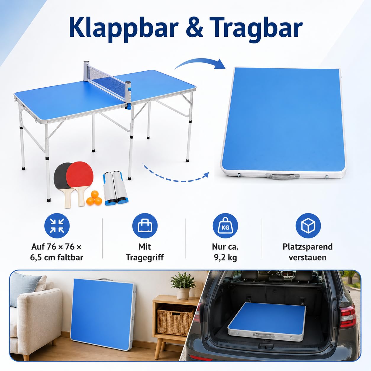 TiryyDrela tavolo ping pong pieghevole 152x76 cm set completo