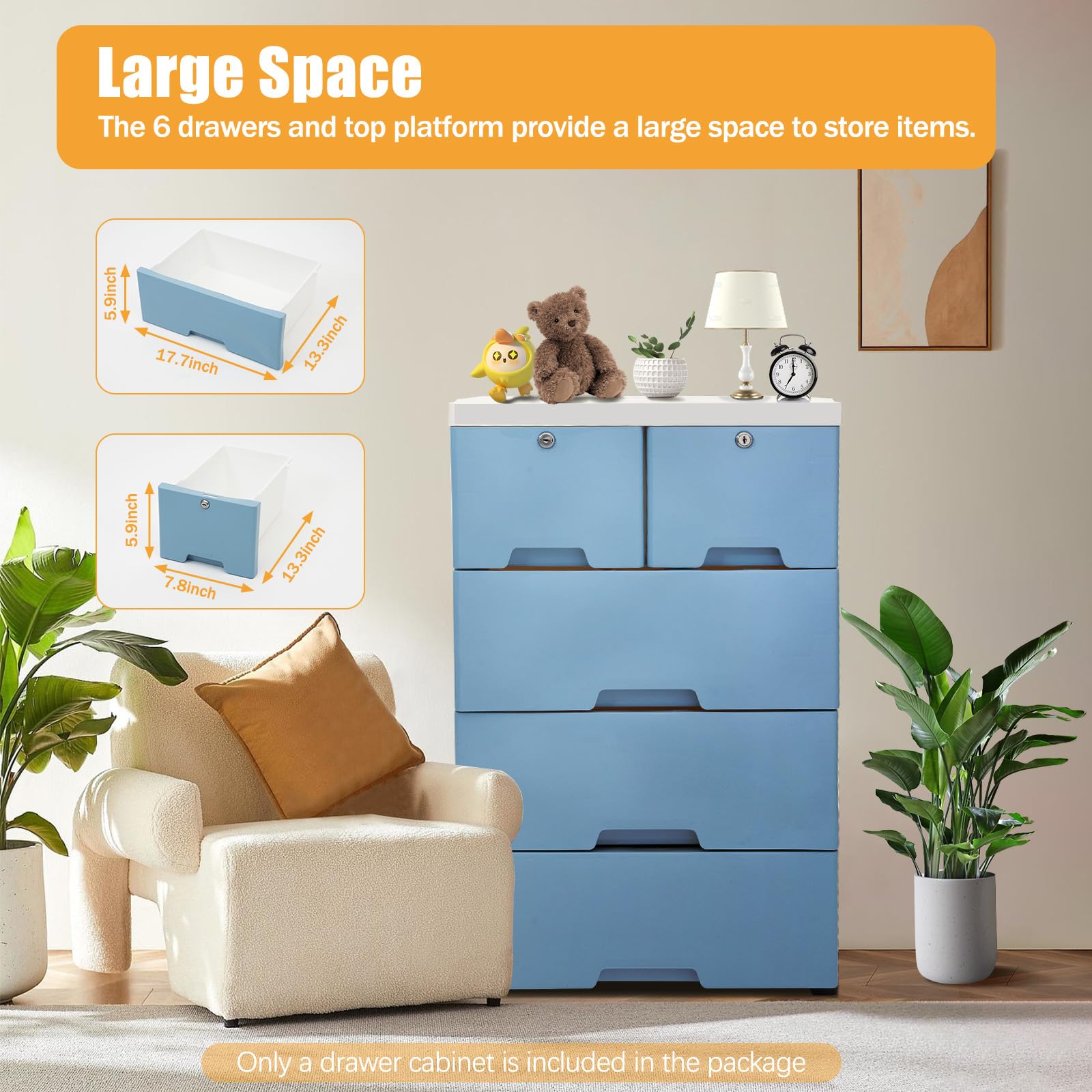 TiryyDrela Cassettiera Plastica 6 Cassetti con ruote bianco blu