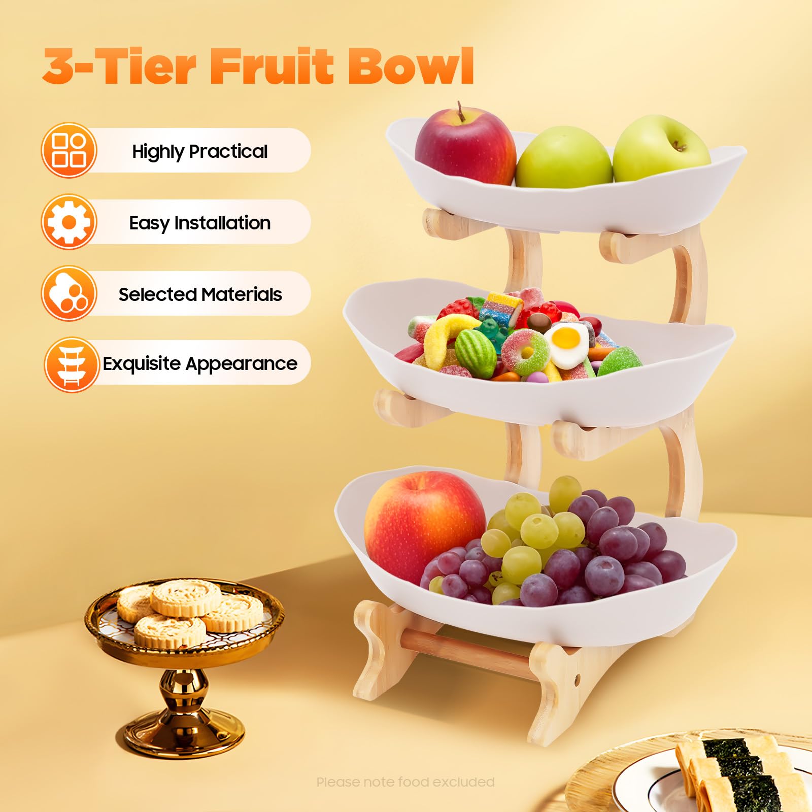 TiryyDrela cestino frutta 3 piani bambù 22,5 cm