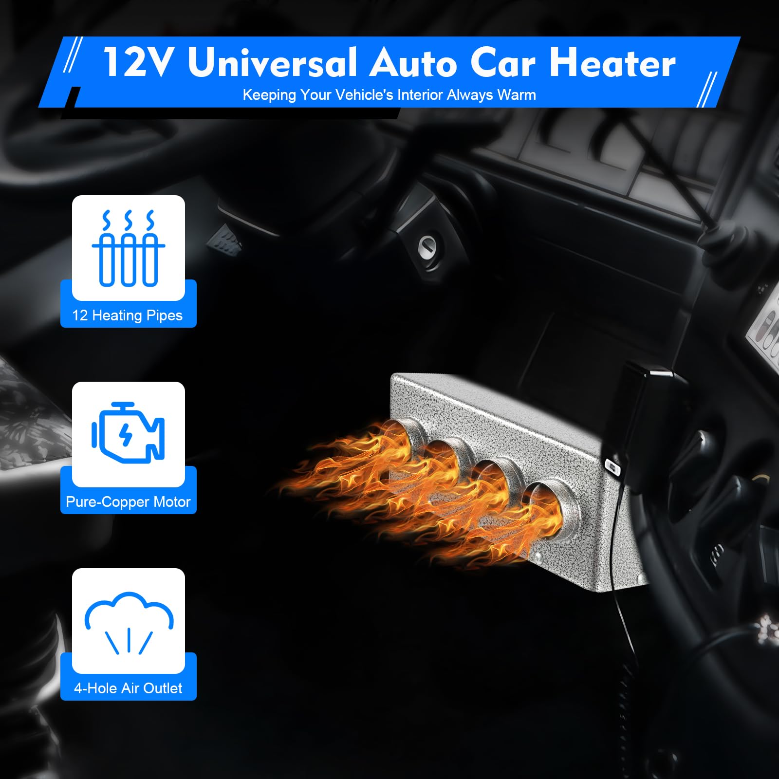 TiryyDrela Riscaldatore Auto 12V Universale Grigio Rame Ferro