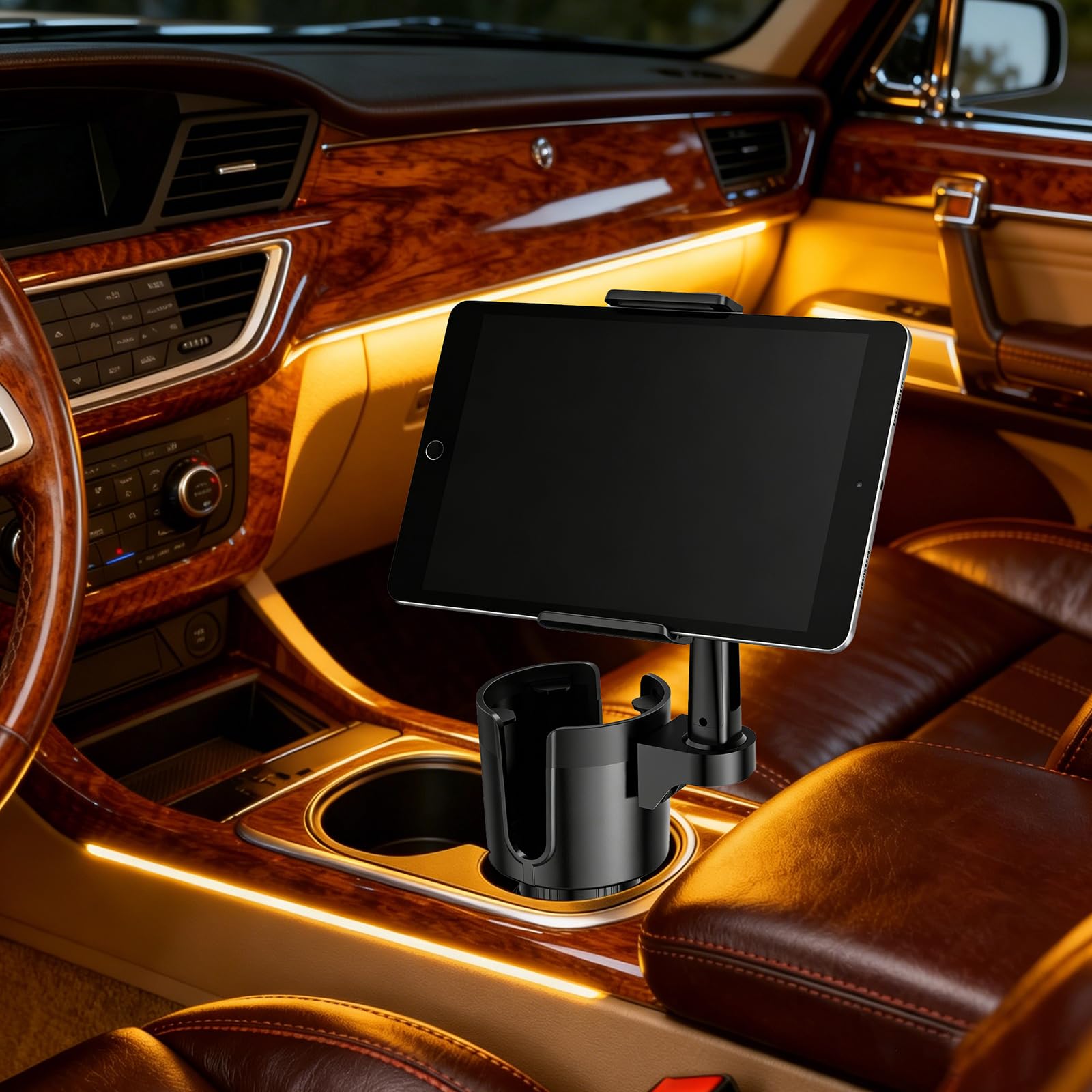 TiryyDrela portabicchieri auto 2 in 1 nero con supporto telefono