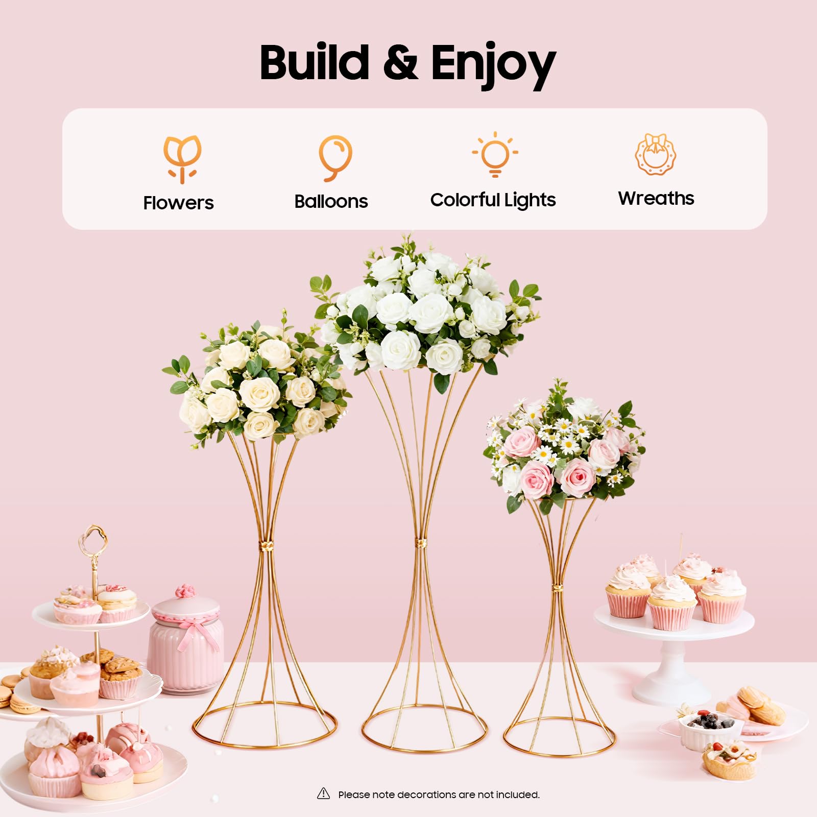 TiryyDrela Supporto Fiori Matrimonio Set 3 Pezzi Oro