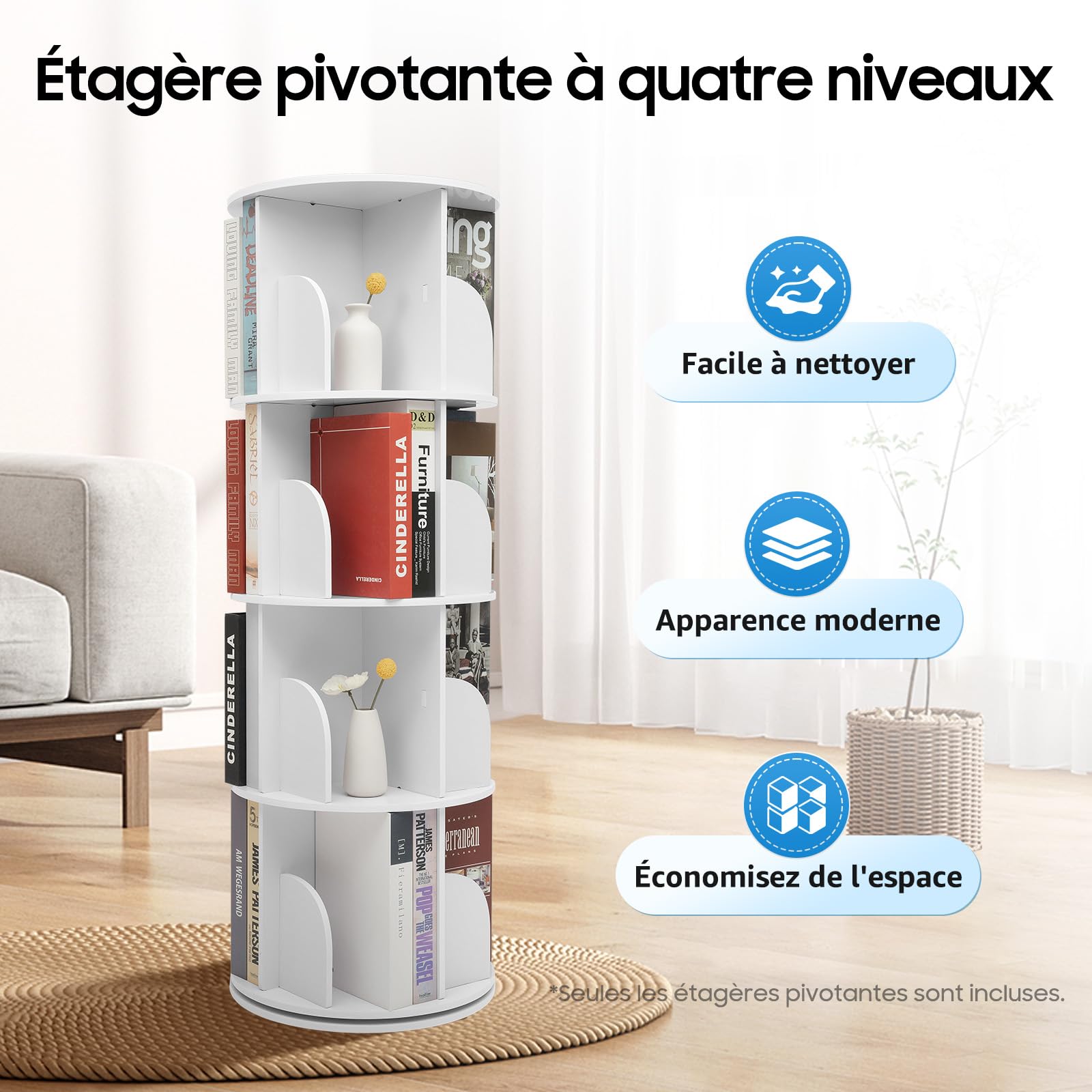 TiryyDrela Libreria Girevole 360° 4 Livelli Bianca 60 kg