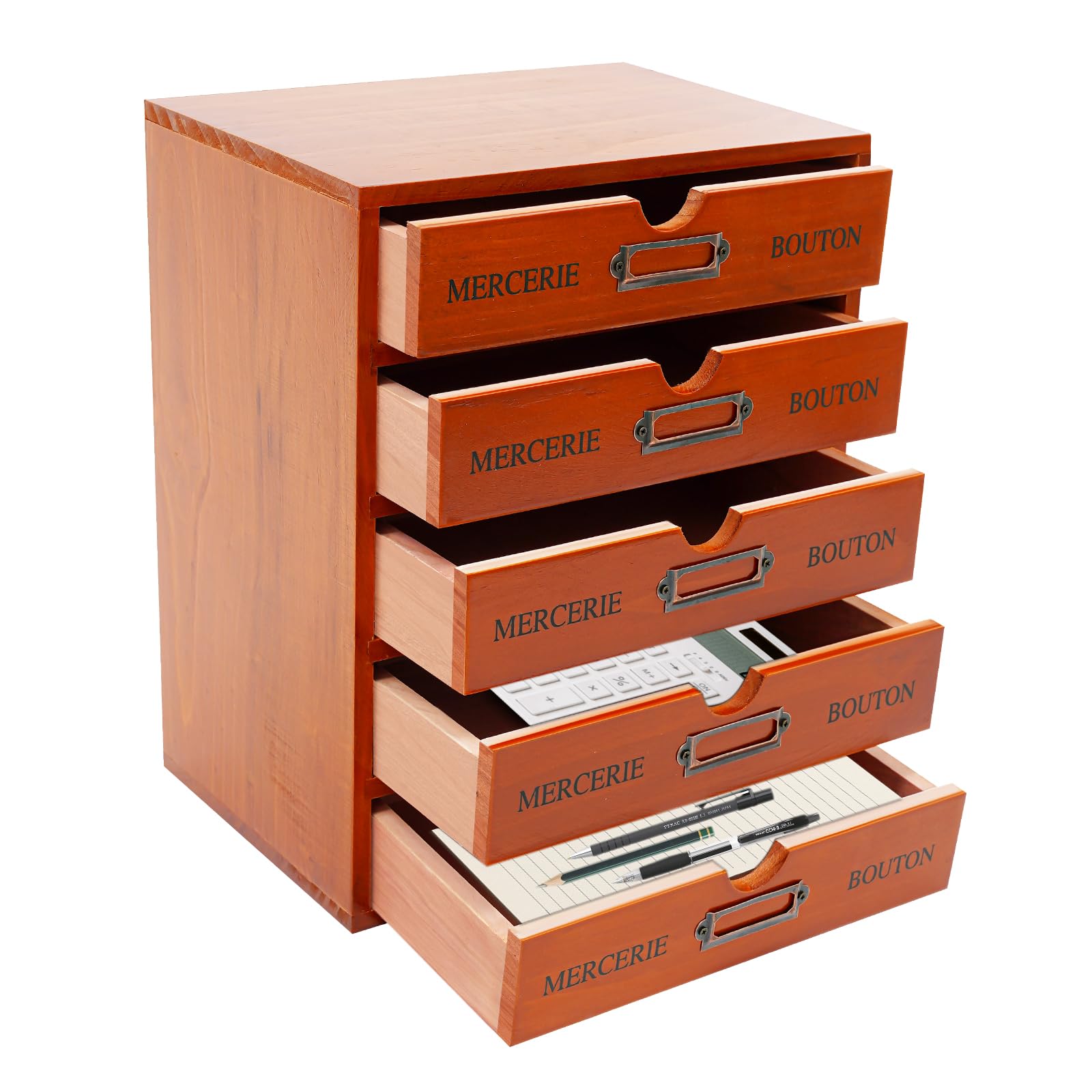 TiryyDrela organizer scrivania legno 5 cassetti marrone