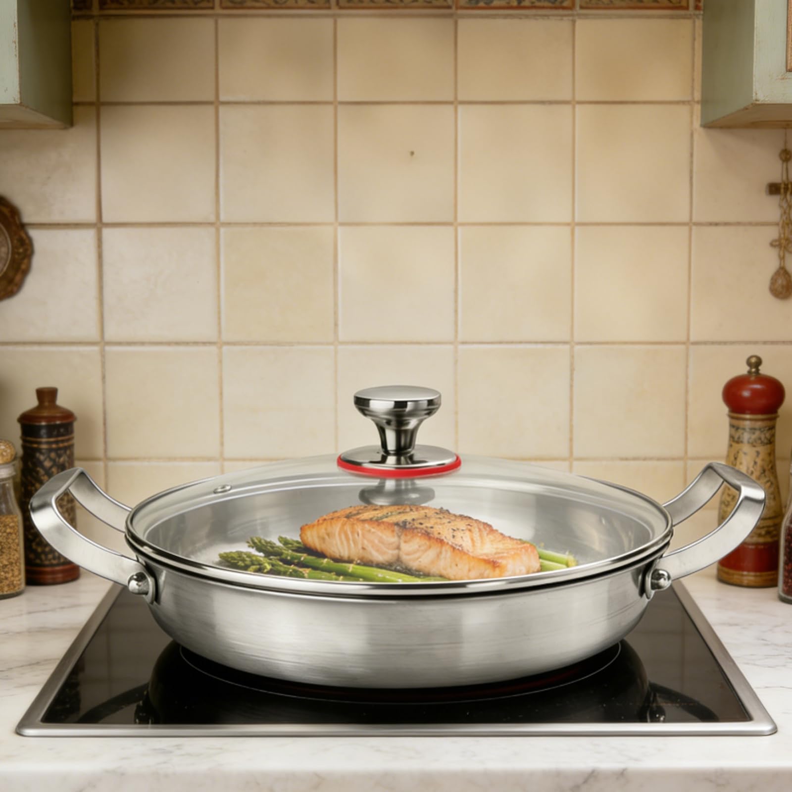 TiryyDrela Padella 32 Cm Titanio Martellato con Coperchio Induzione