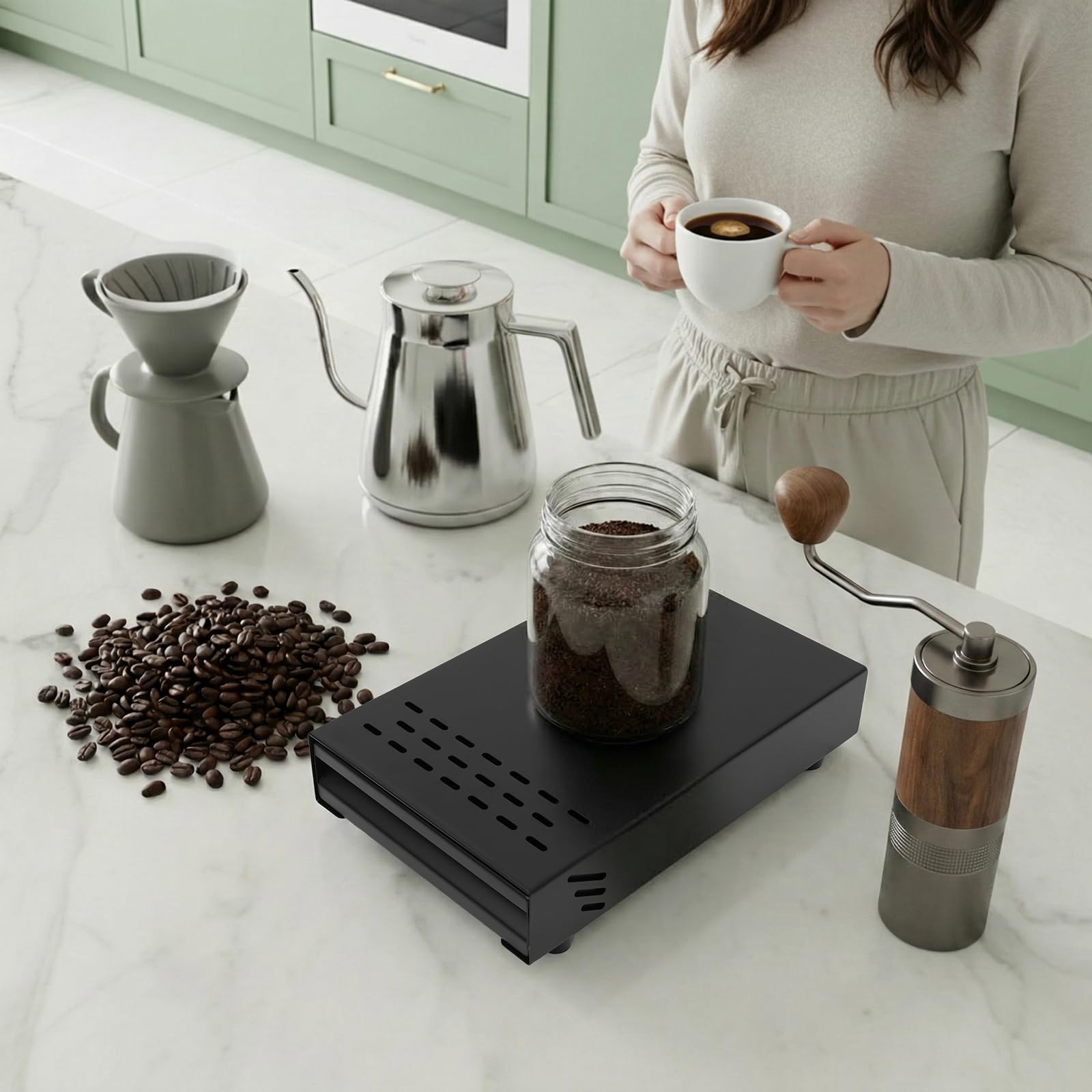 TiryyDrela Knock Box Caffè Acciaio Inox Nero 28x18x5 cm
