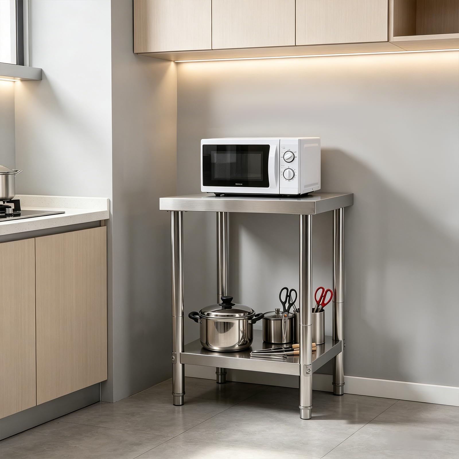 TiryyDrela tavolo lavoro cucina inox 60x60 cm 400 kg 2 livelli