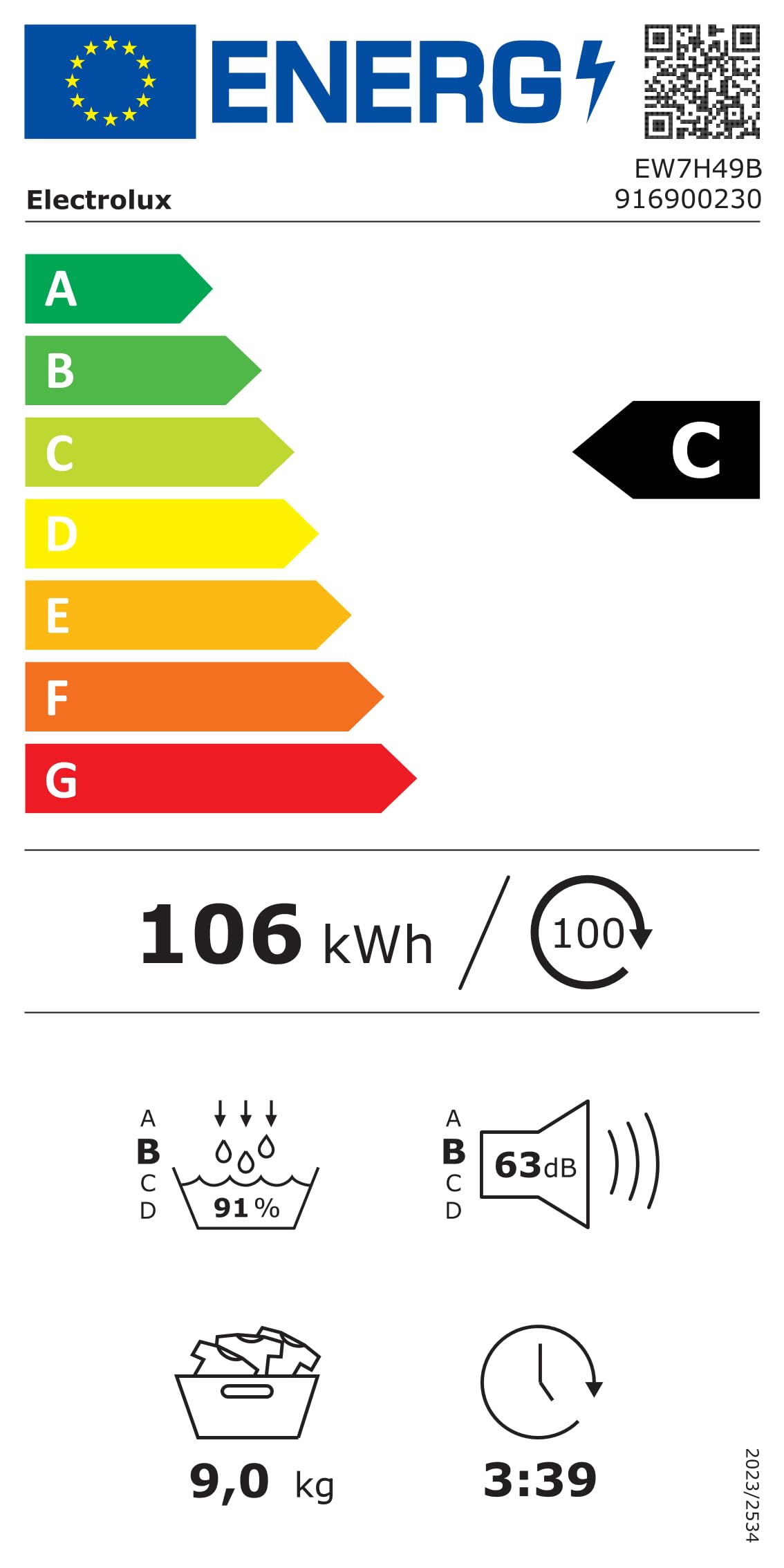 Electrolux EW7H49B asciugatrice 9 kg classe C