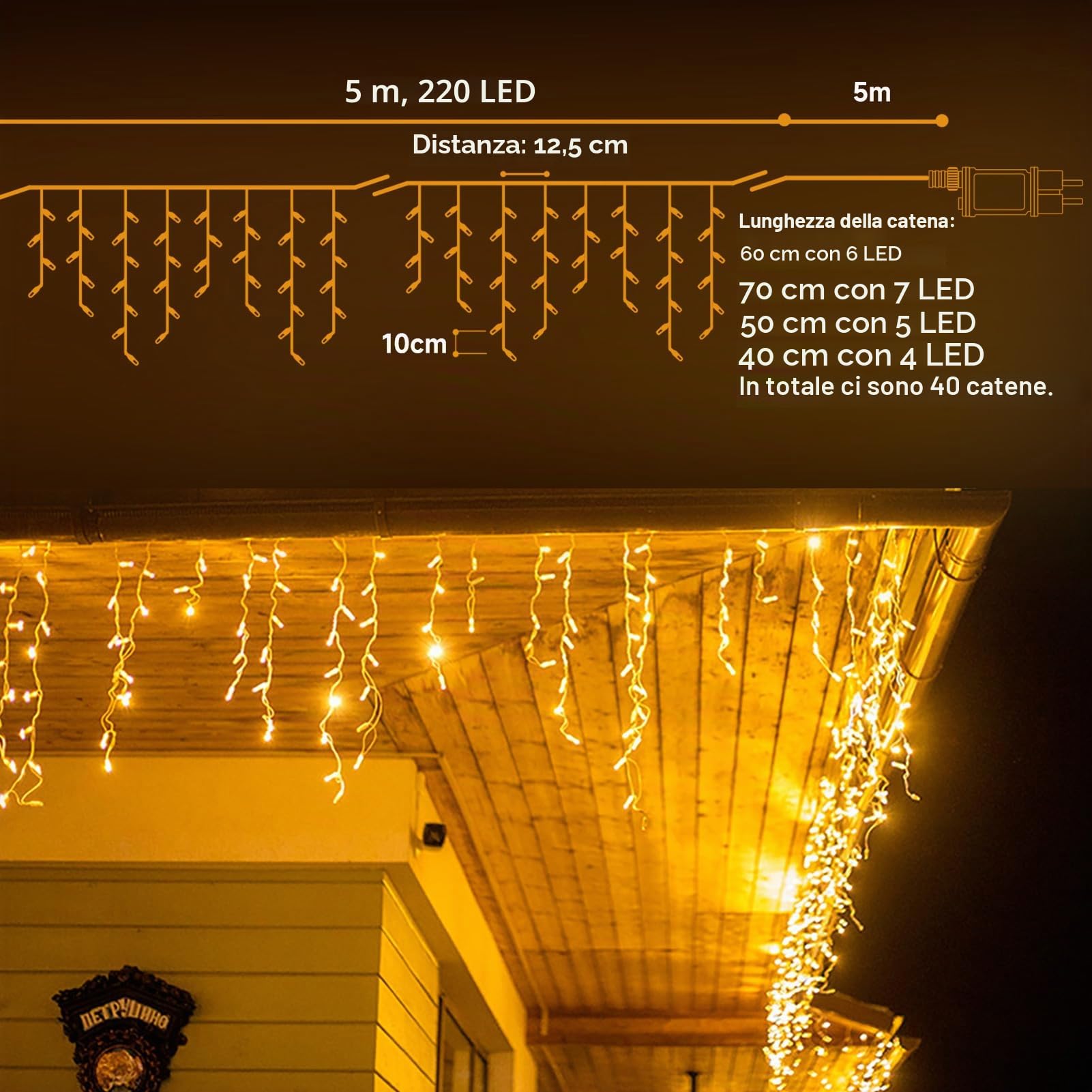 Wowdsgn catena luminosa LED 5m 220 LED bianco caldo app