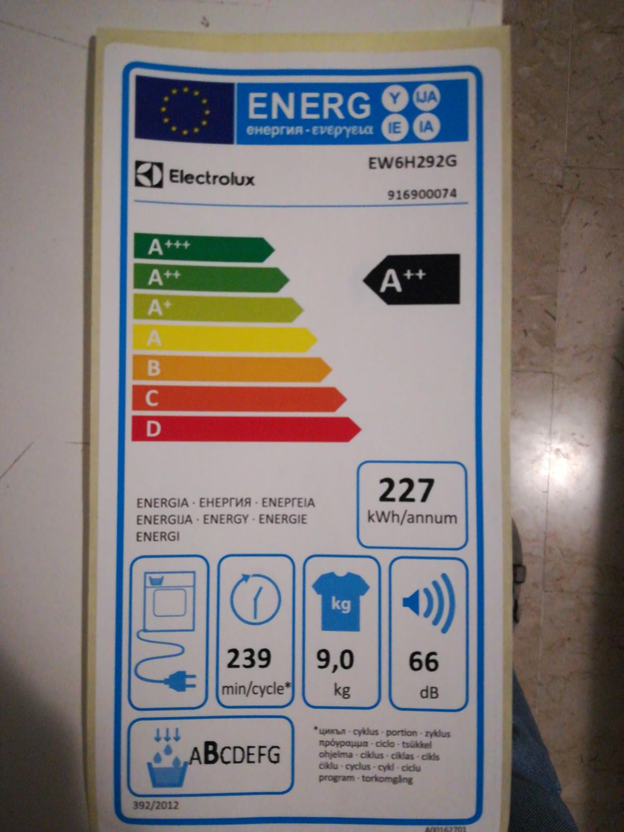 Electrolux GentleCare EW6H292G asciugatrice 9 kg A++