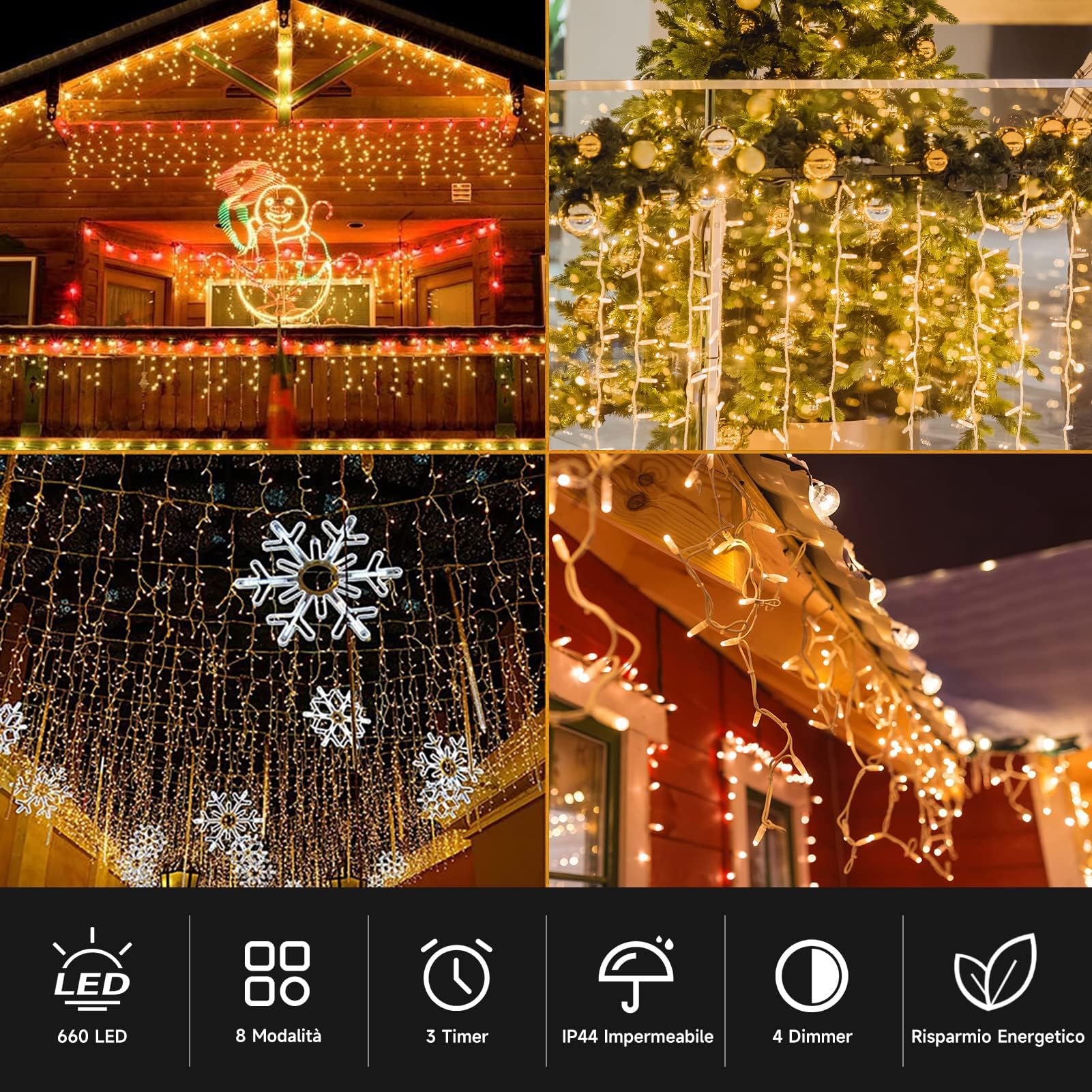 WOWDSGN Tenda Luminosa 15M 660 LED luci Natale bianco caldo