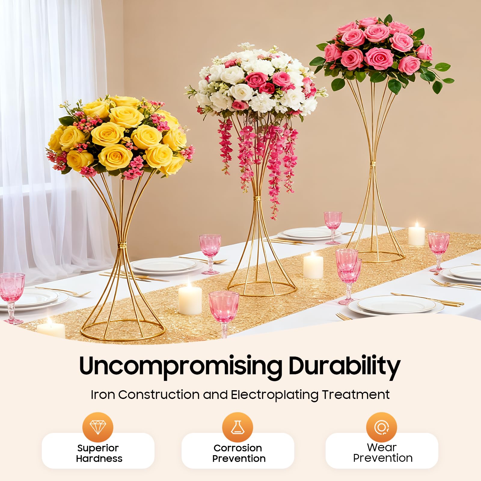 TiryyDrela Supporto Fiori Matrimonio Set 3 Pezzi Oro