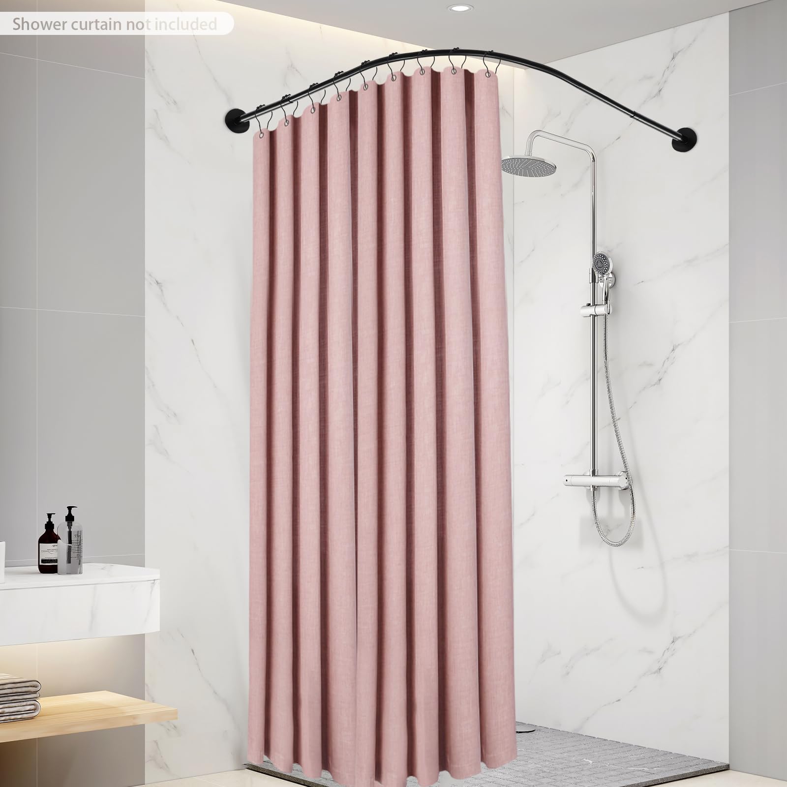 TiryyDrela Bastone Tenda Doccia L 75-95x90-130 Inox 24 Ganci