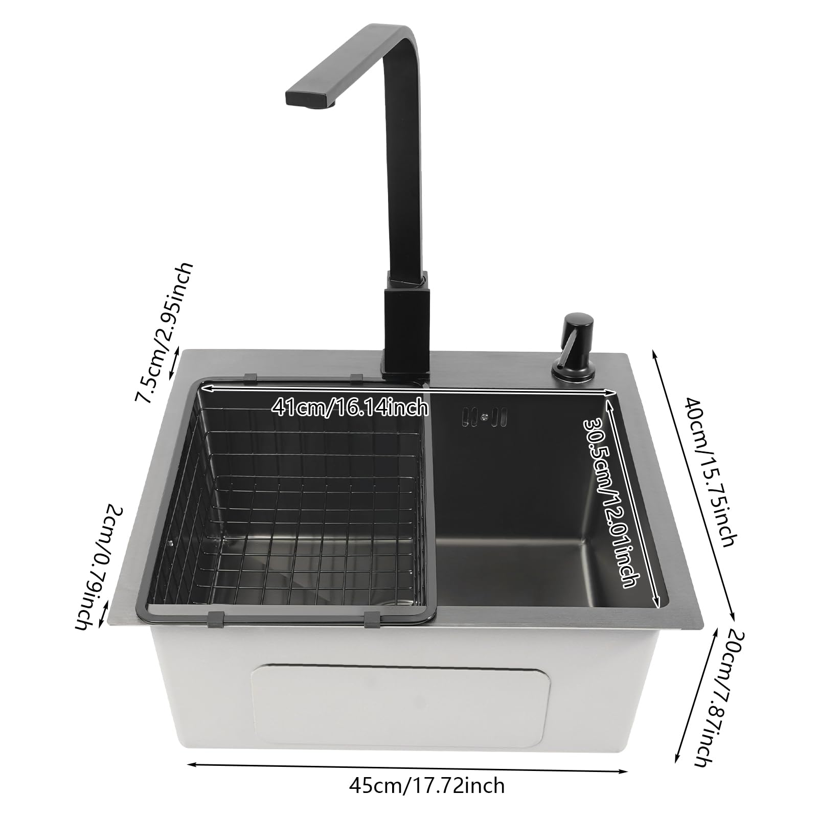 TiryyDrela Lavello Cucina Inox con Rubinetto 1 Vasca Nano Grigio
