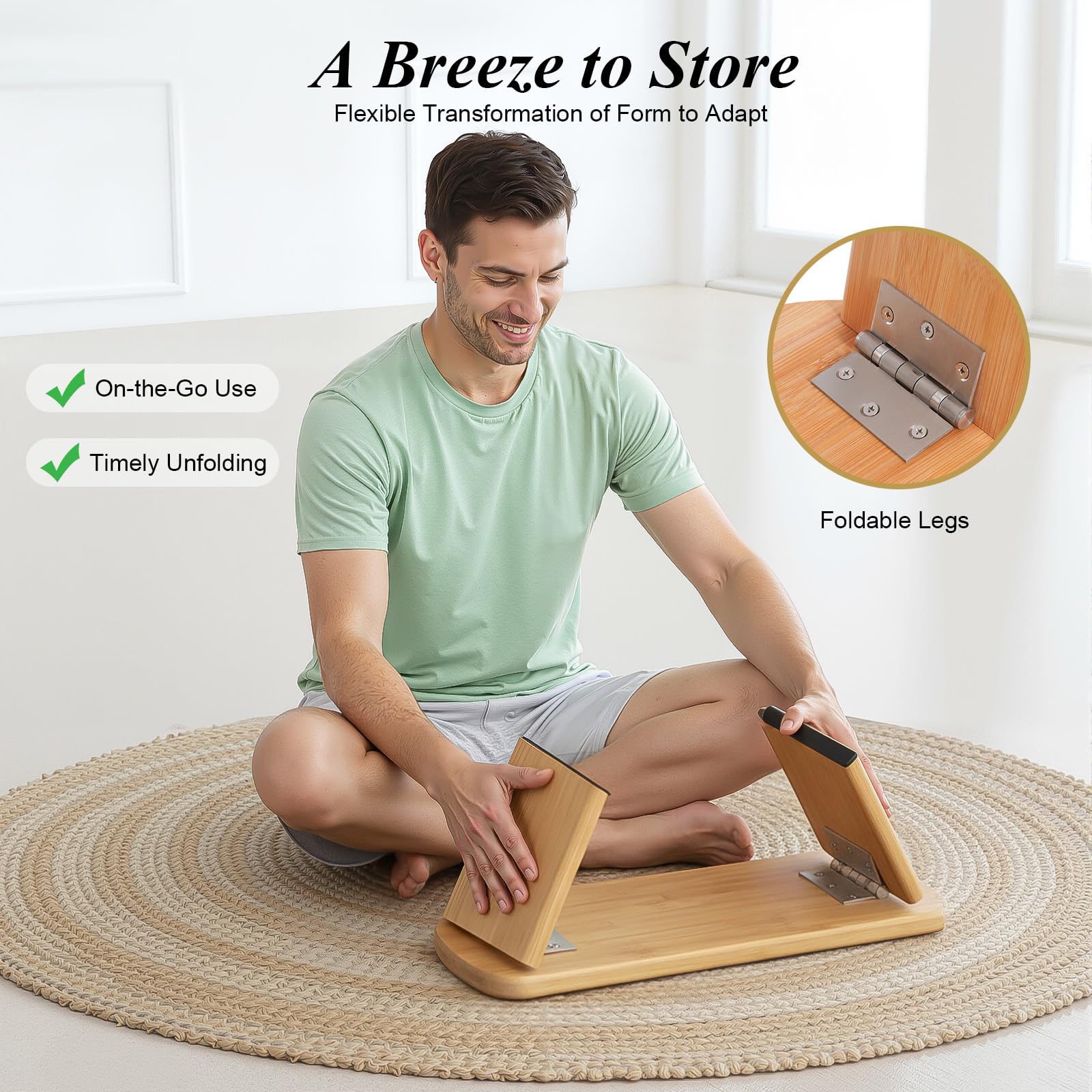 TiryyDrela Panca Meditazione Bambù Pieghevole con Cuscino 180 kg