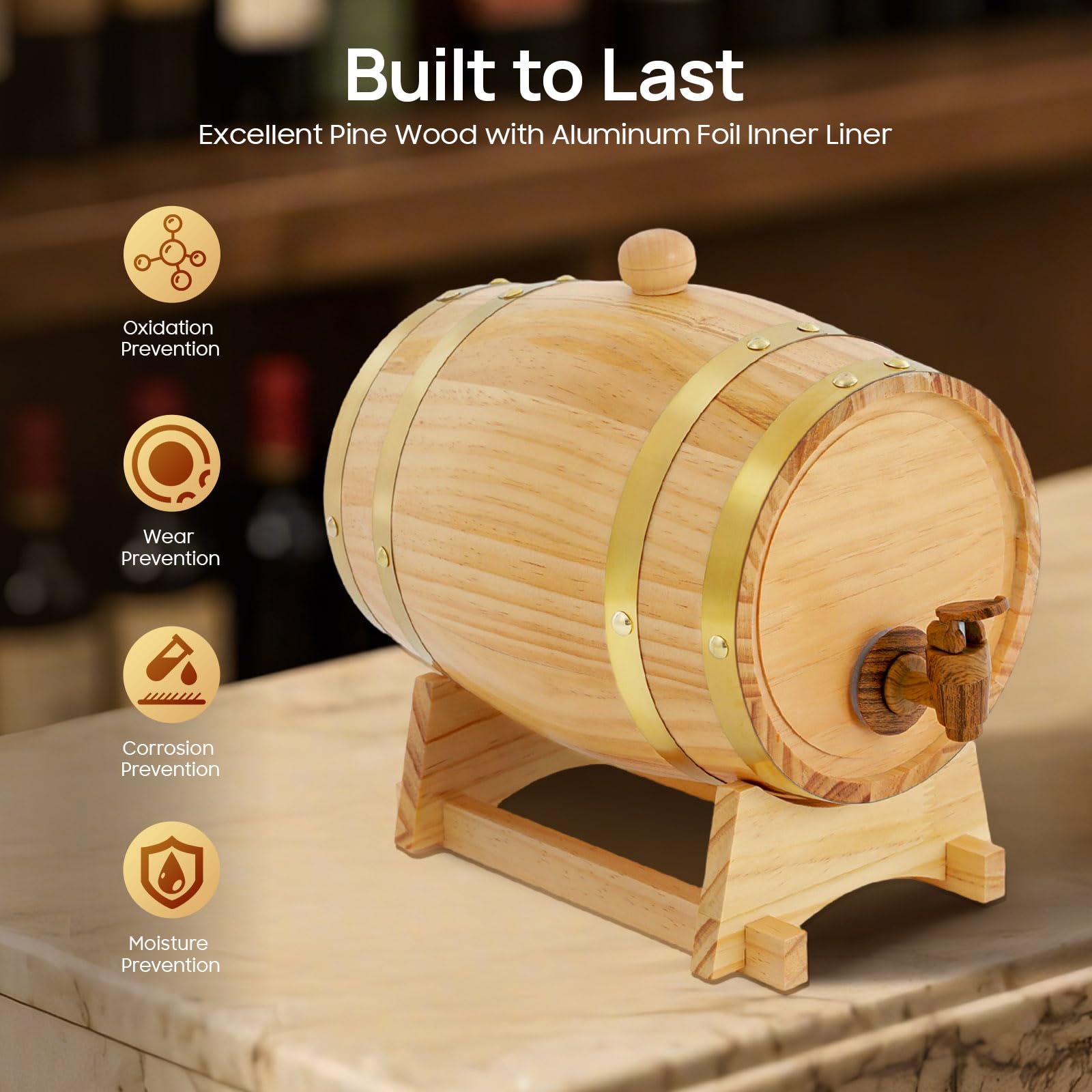 TiryyDrela Botte Vino Pino 3L con Rubinetto Vintage