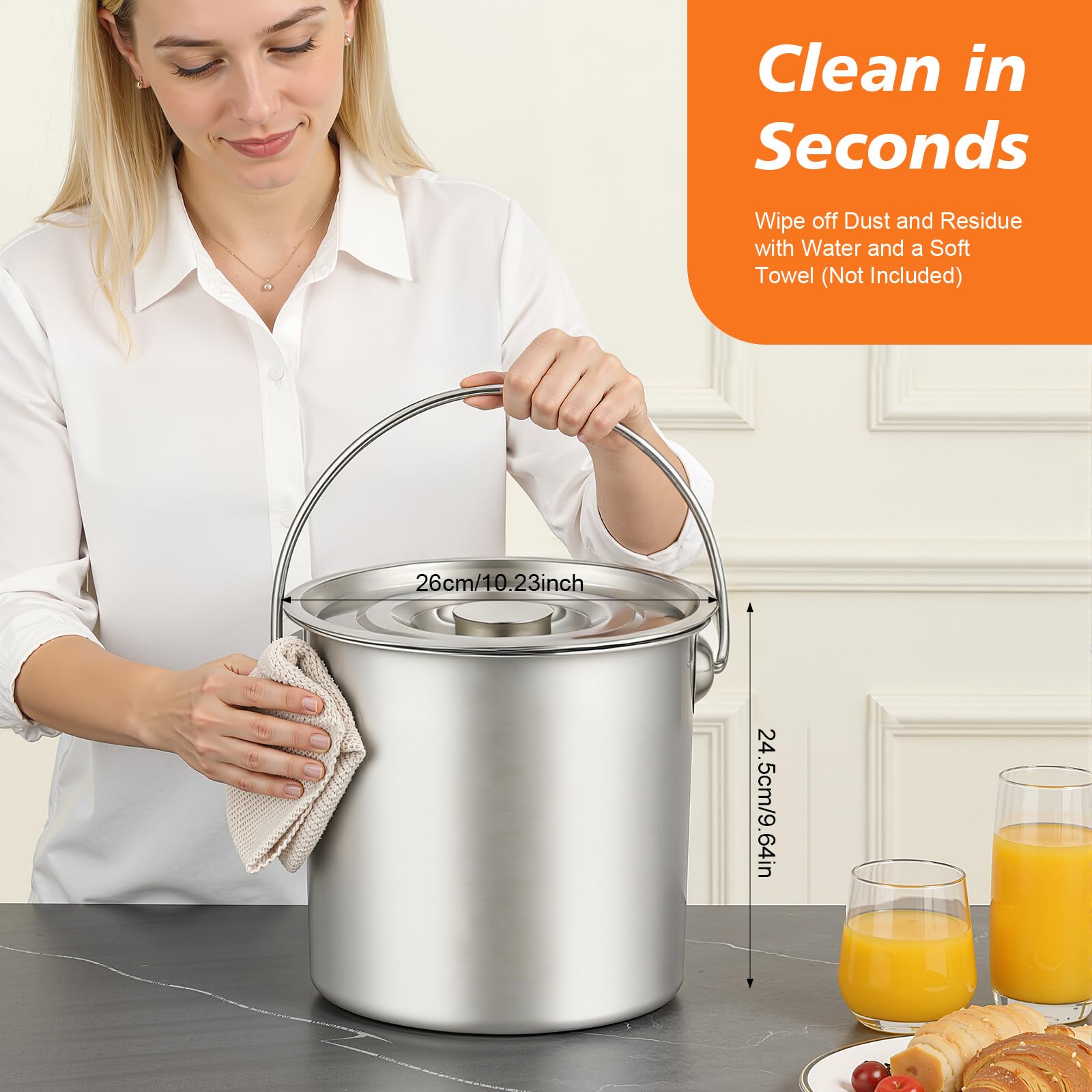 TiryyDrela secchio inox alimentare 12L con coperchio 26x24,5 cm