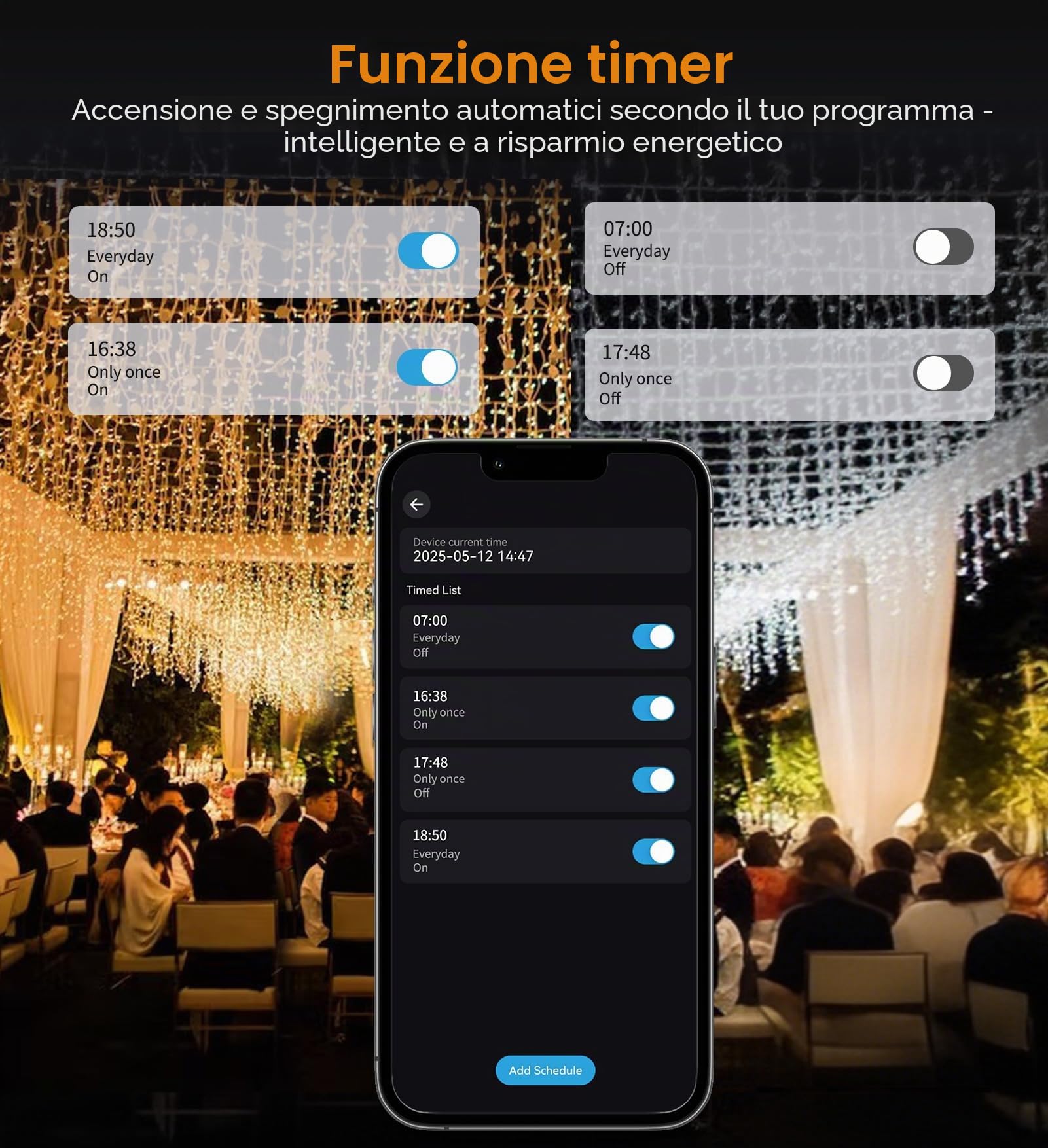 Wowdsgn catena luminosa LED 5m 220 LED bianco caldo app