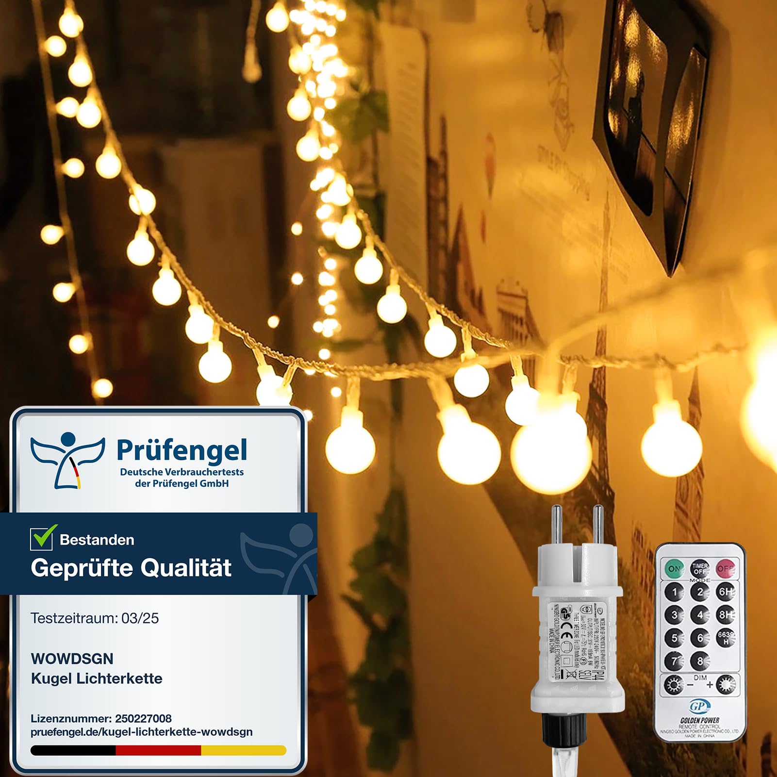 WOWDSGN catena luminosa 30 m 300 LED bianco caldo IP44