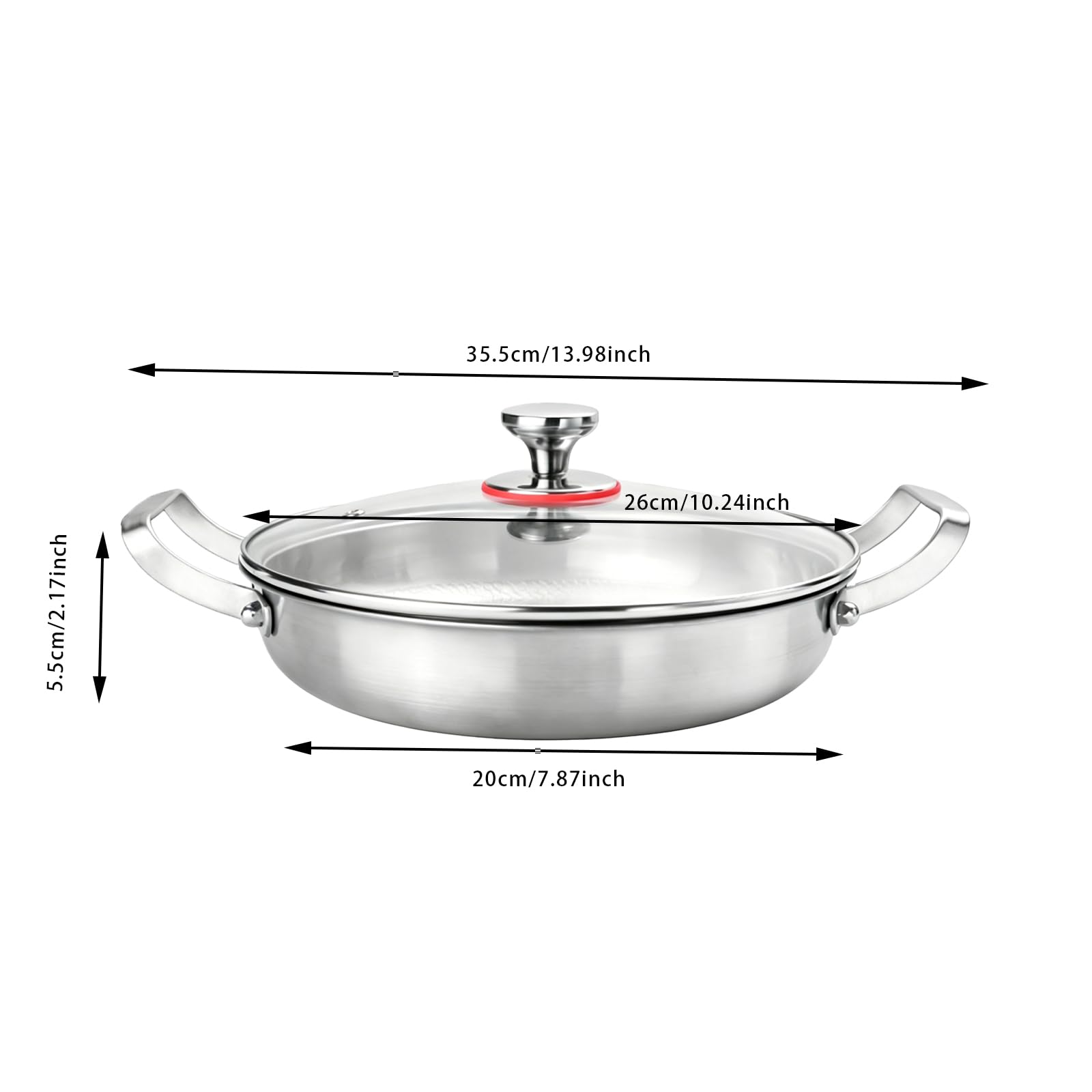 TiryyDrela padella acciaio inox 26 cm con coperchio vetro