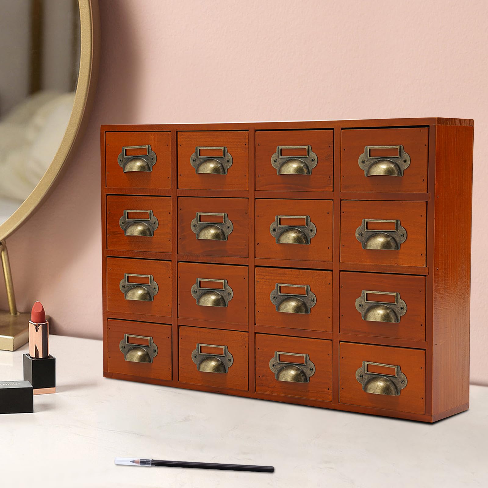 TiryyDrela Scatola 16 Cassetti Legno Marrone Vintage Ufficio
