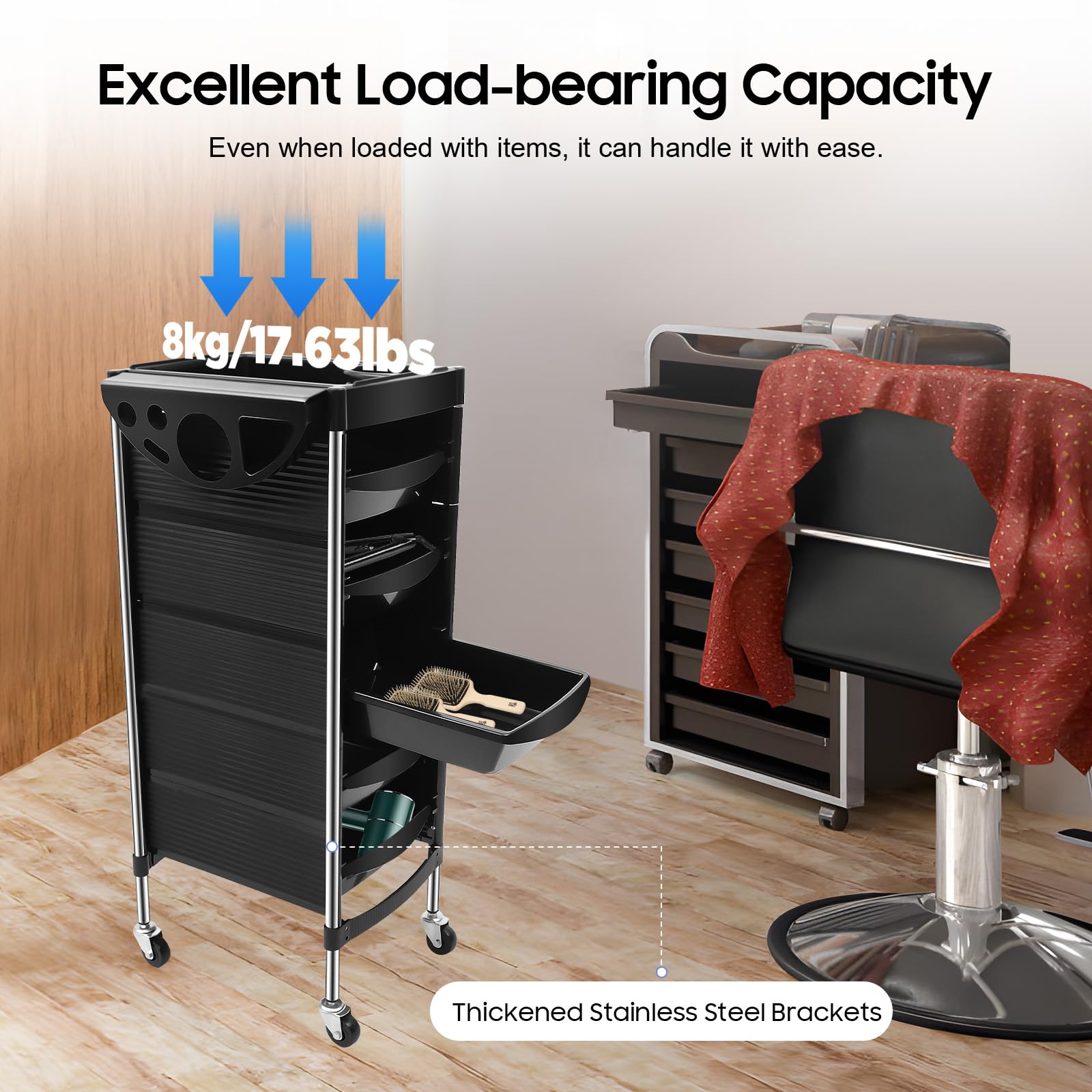 TiryyDrela Carrello Parrucchiere 5 Cassetti Nero
