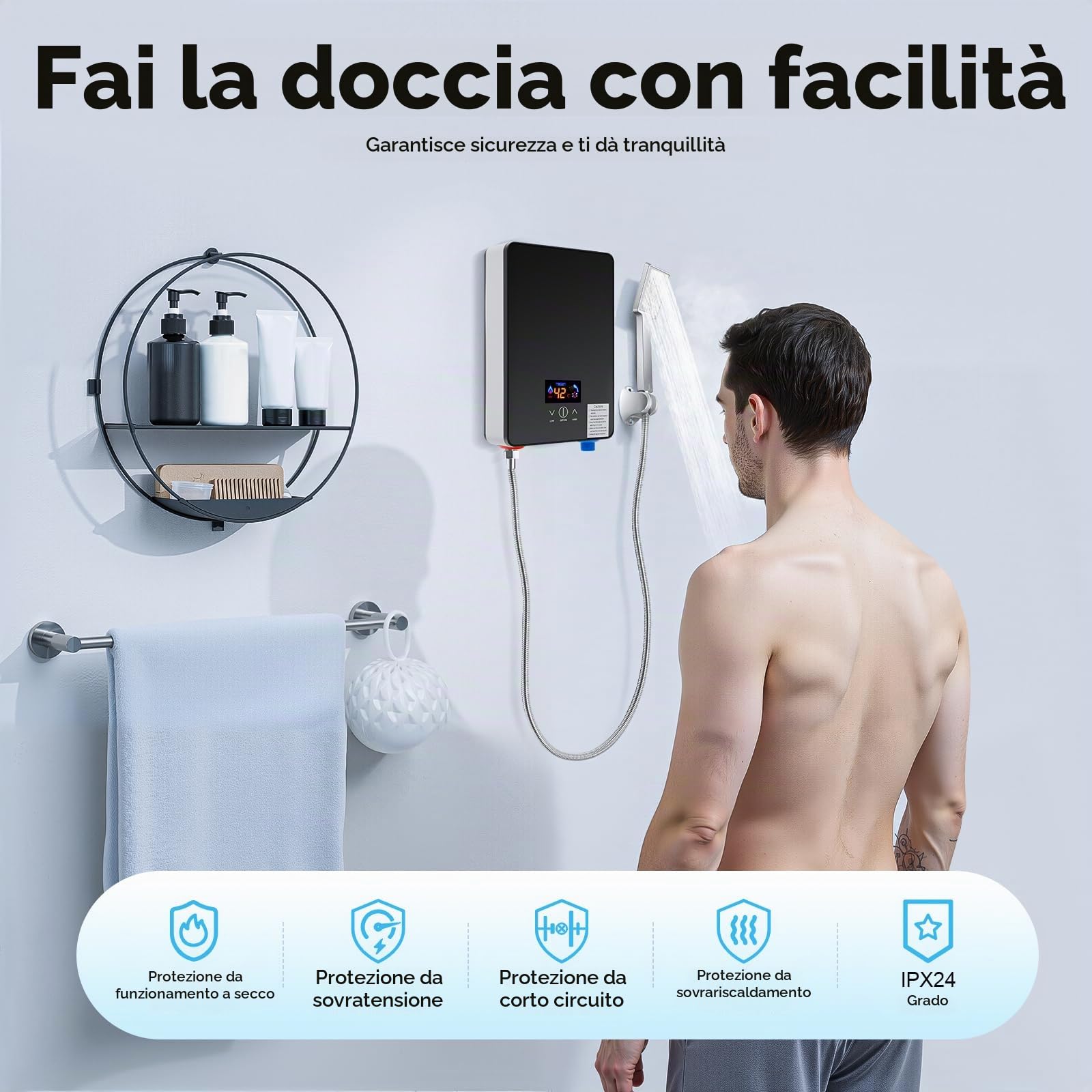 TiryyDrela Scaldacqua Istantaneo 6500W 30-55°C LED Parete