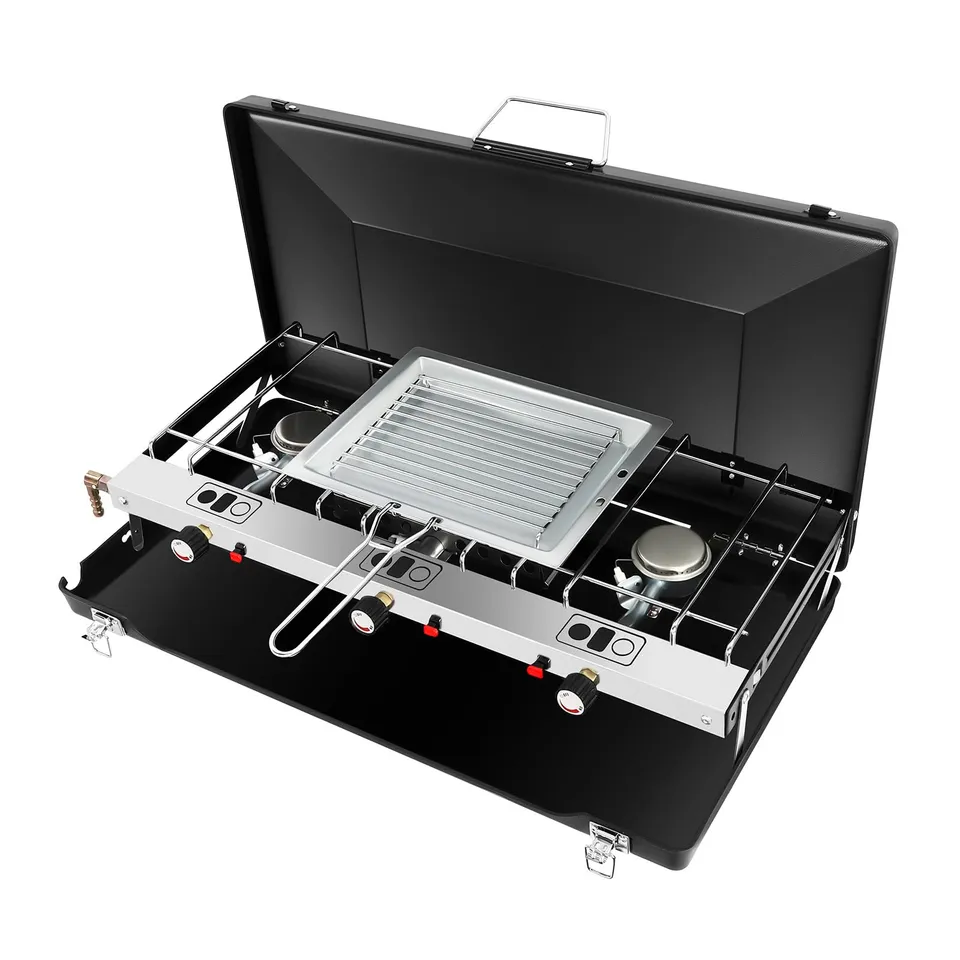 TiryyDrela fornello campeggio gas 3 fuochi pieghevole 4,5 kW