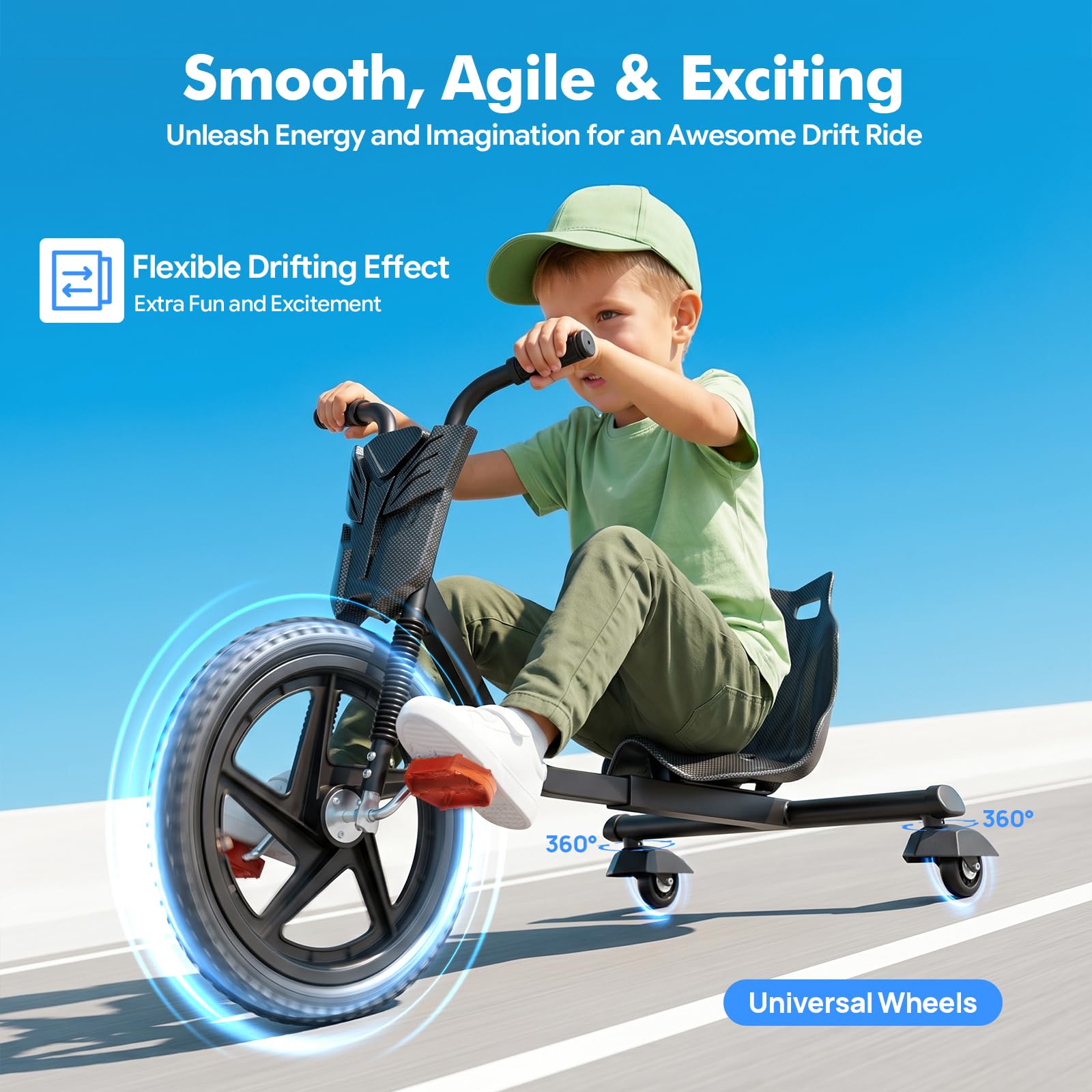 TiryyDrela Drift Trike Bambini Nero 3 Ruote