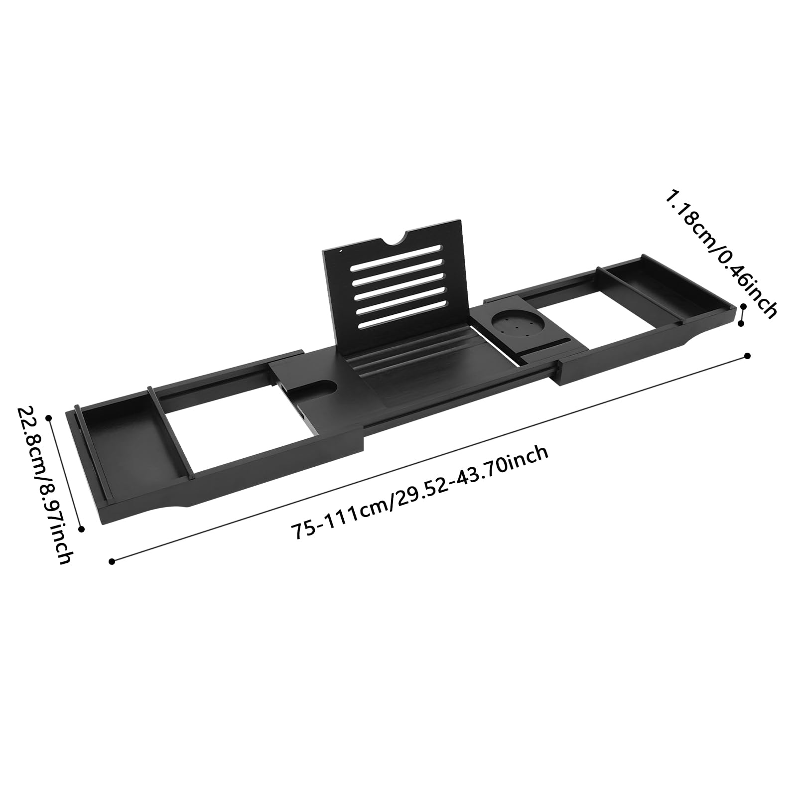 TiryyDrela Vassoio Vasca da Bagno Bambù Nero 75-111 cm Estensibile