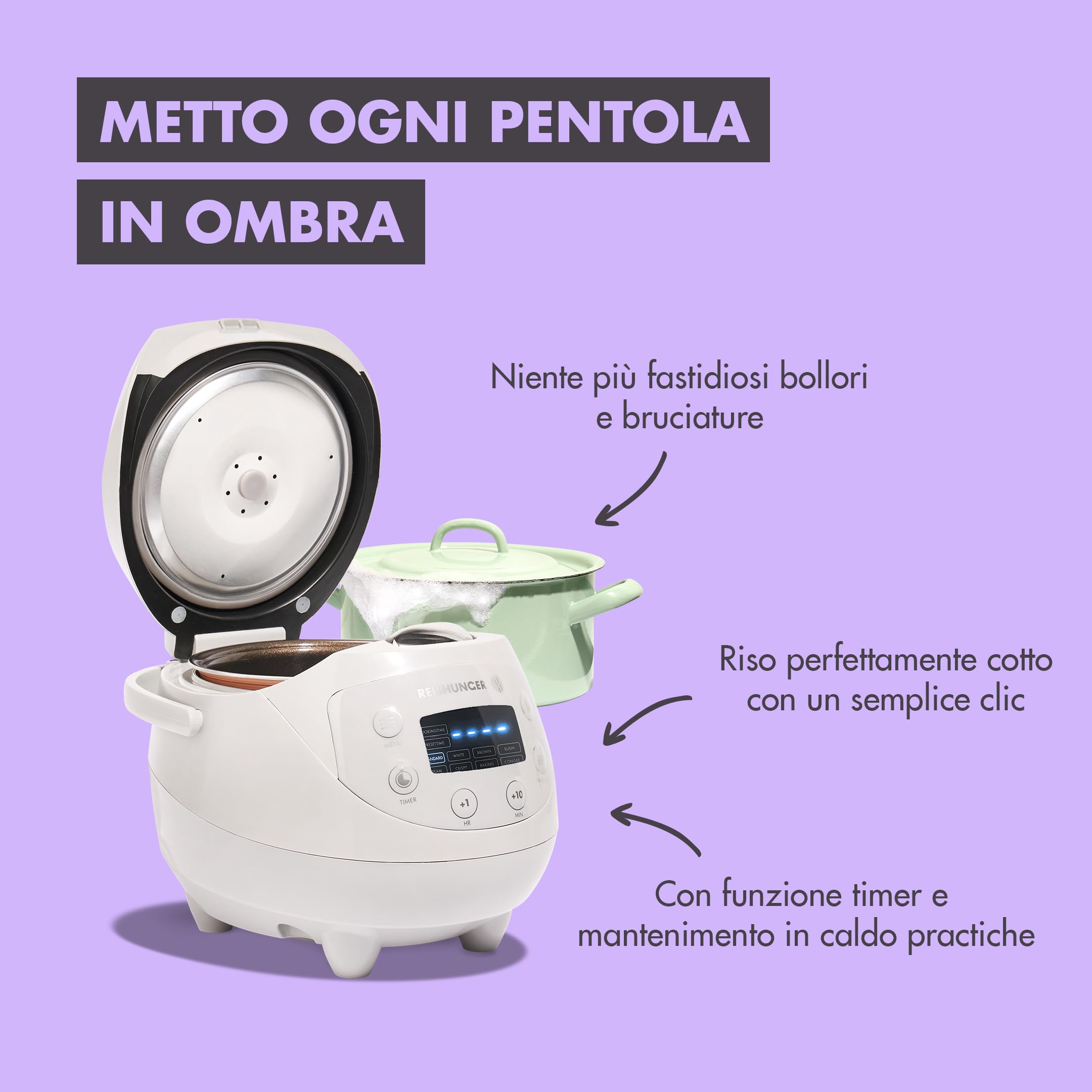 Reishunger cuociriso digitale 0,6 L menta 7 programmi