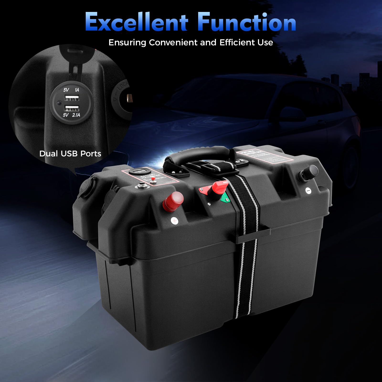 TiryyDrela Scatola Batteria PP con USB 44x24,5x27 cm Esterni