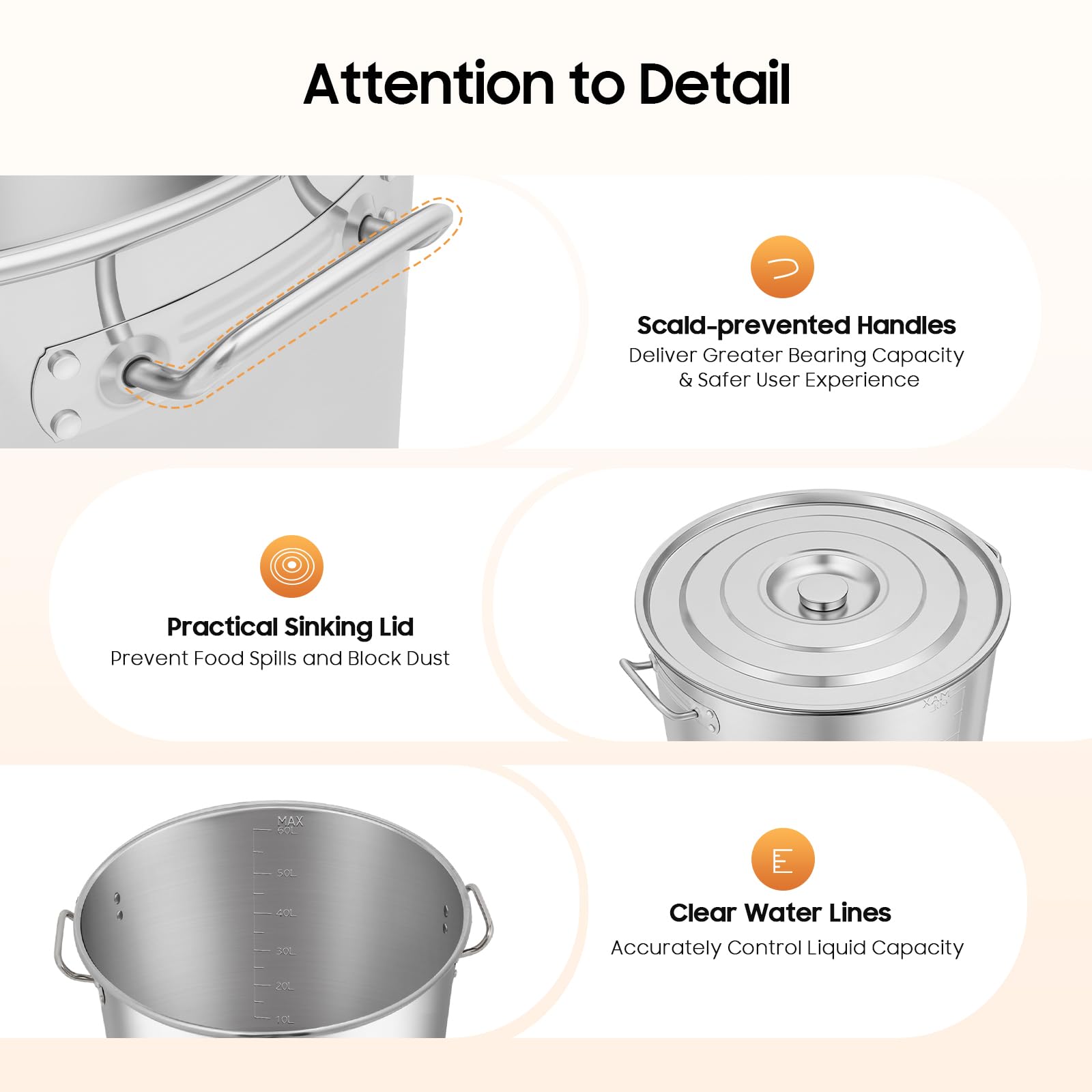 TiryyDrela Pentola 70L Acciaio Inox con Coperchio 45 cm