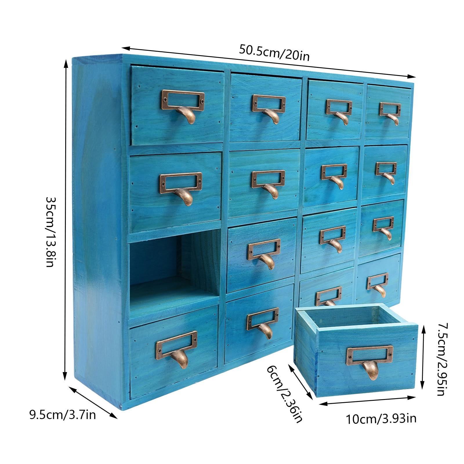 TiryyDrela cassettiera 16 cassetti legno metallo blu