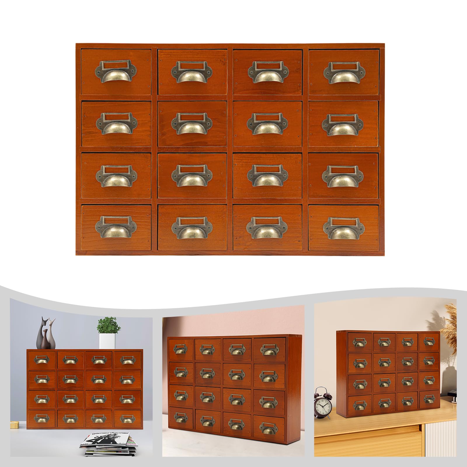 TiryyDrela Scatola 16 Cassetti Legno Marrone Vintage Ufficio